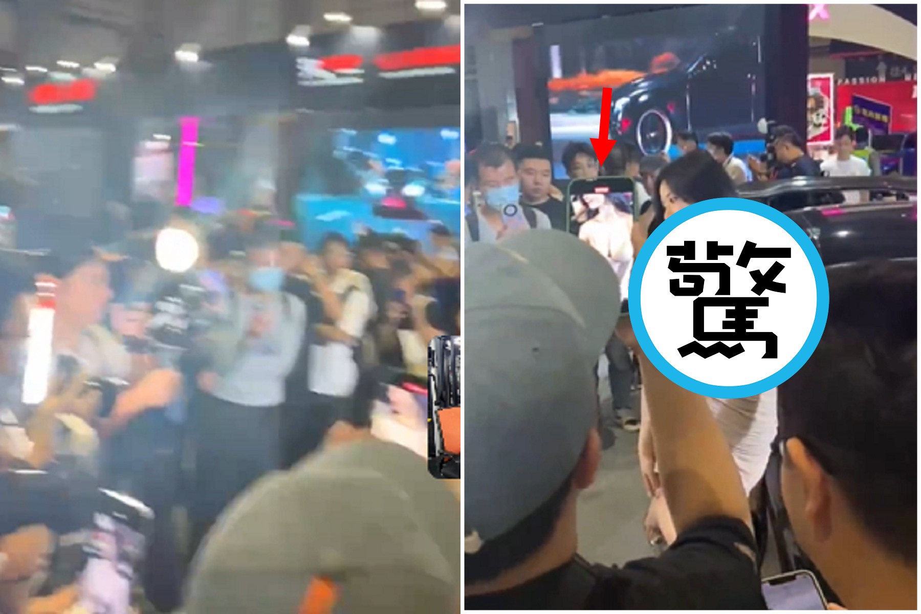 車展就是要看「車頭燈」！鏡頭燈光狂閃，手機不拍正妹只聚焦「巨彈」。（翻自微博）