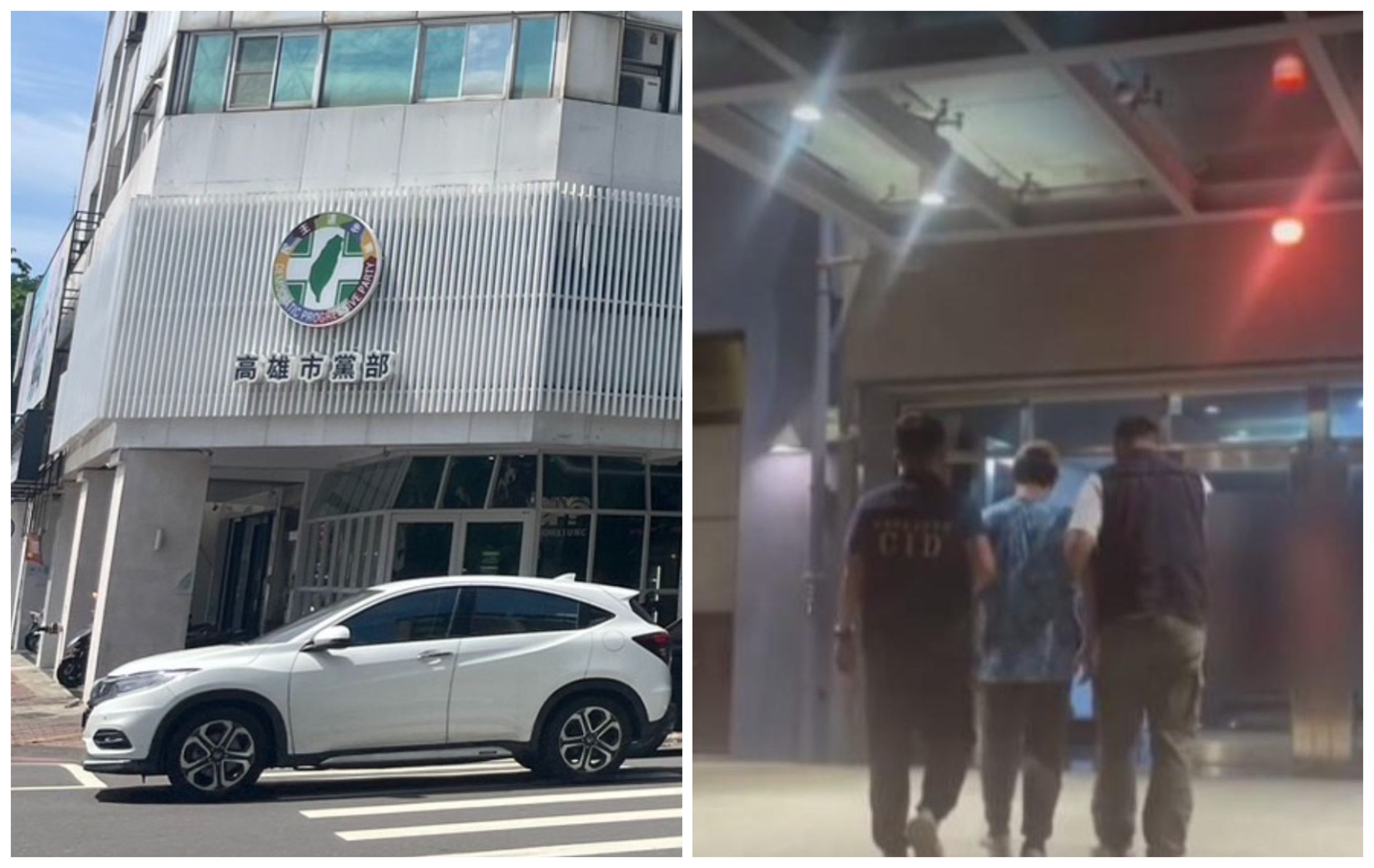 蛋襲民進黨高市黨部的謝姓男子,在高鐵左營站遭警方帶回。(翻攝記者爆料網)