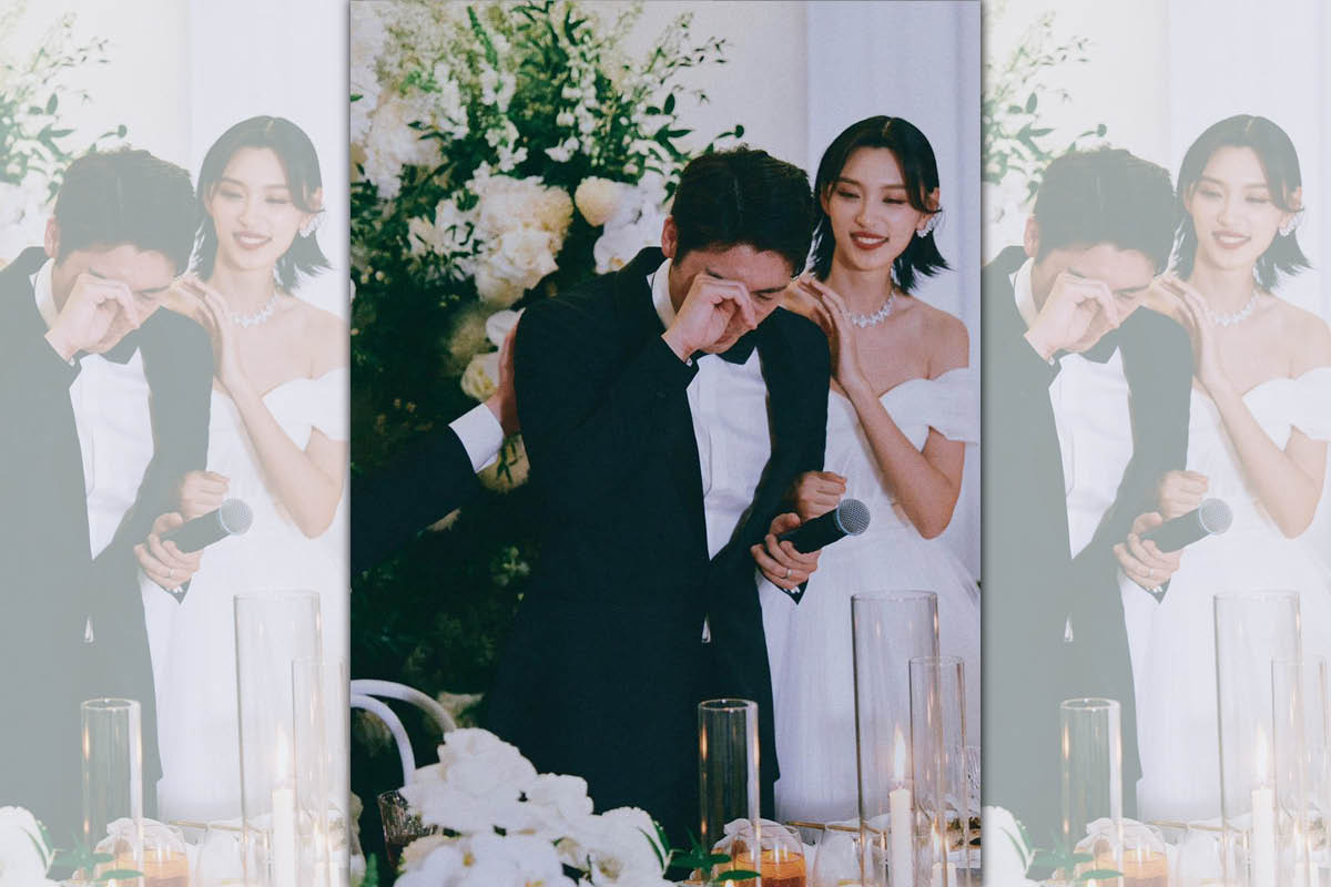 當新郎的羅孝勇(左)在婚禮上落淚,反而是王丹妮(右)在安慰他。(翻攝自王丹妮IG)
