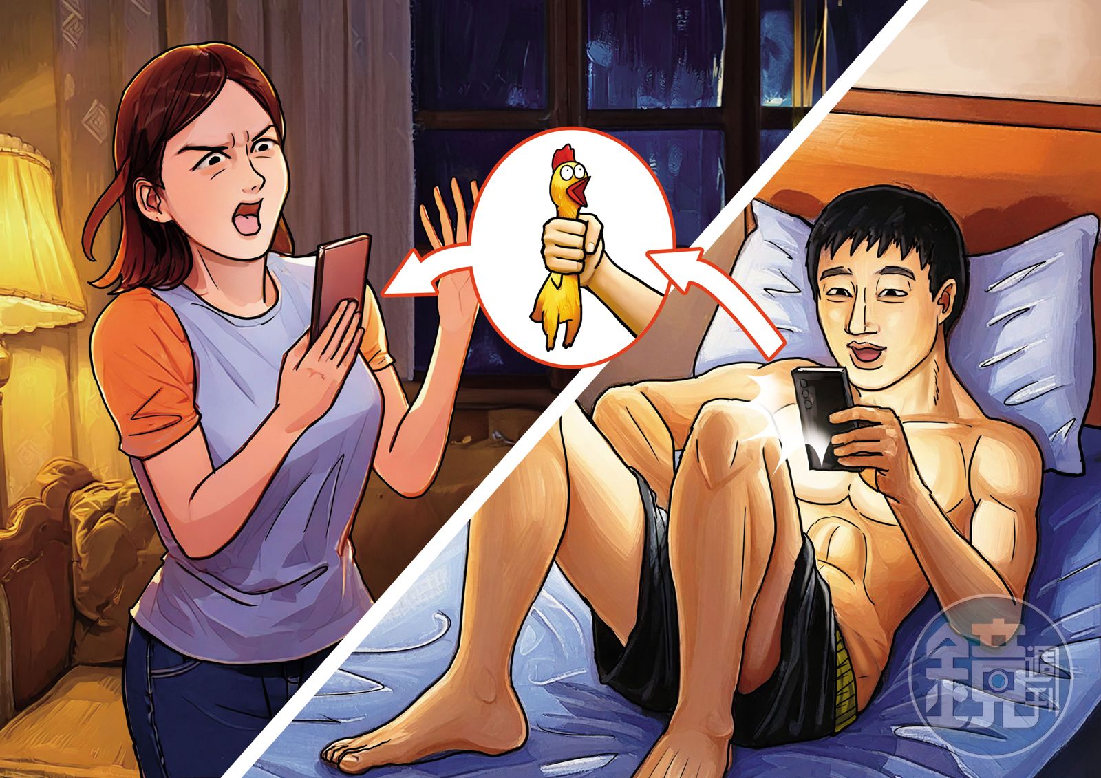 伍靖除了分享吸大麻的經驗，還傳打手槍的照片給小美約砲。（AI繪圖Adobe Firefly生成，本刊美術組後製）