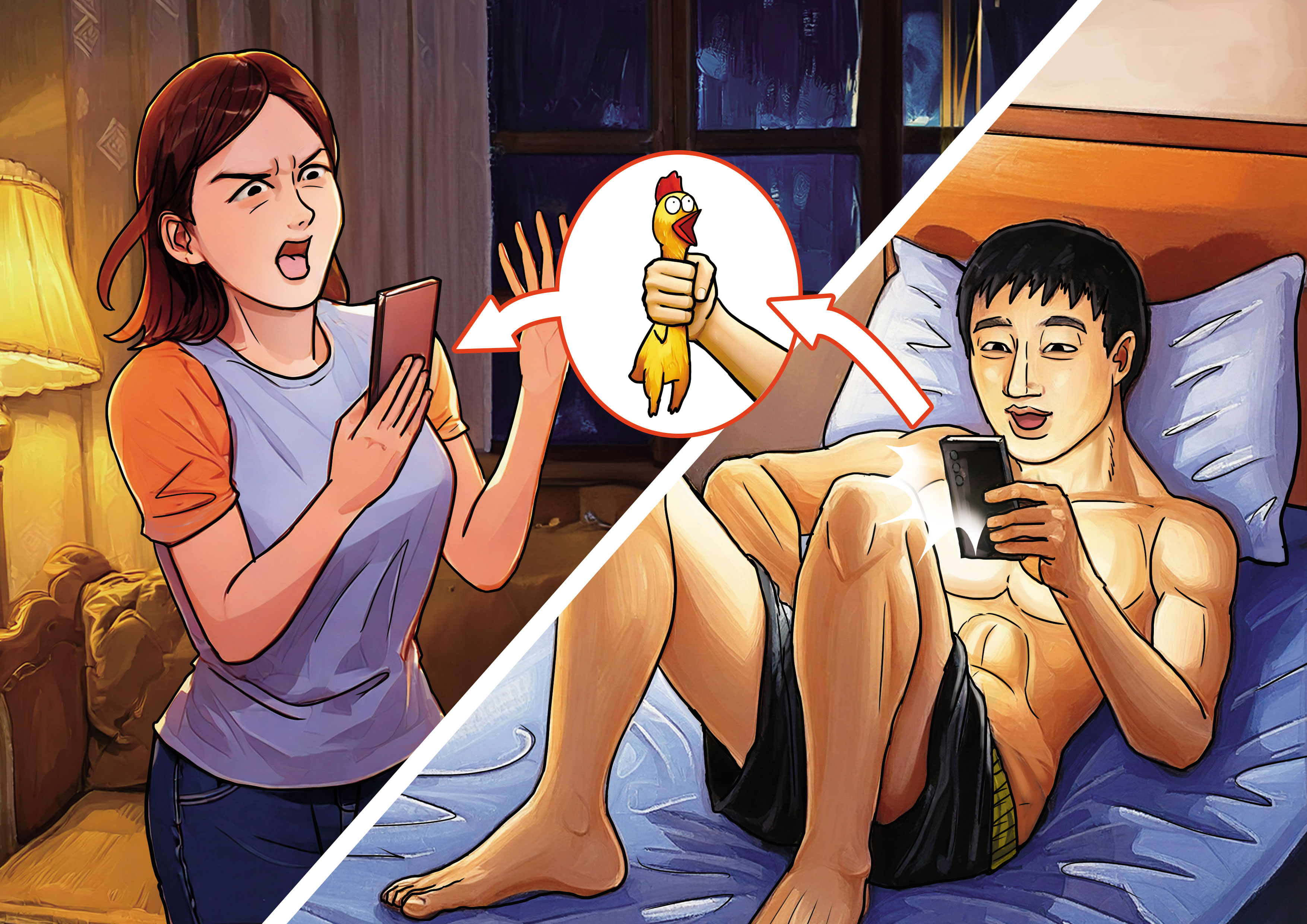 伍靖除了分享吸大麻的經驗，還傳打手槍的照片給小美約砲。（AI繪圖Adobe Firefly生成，本刊美術組後製）