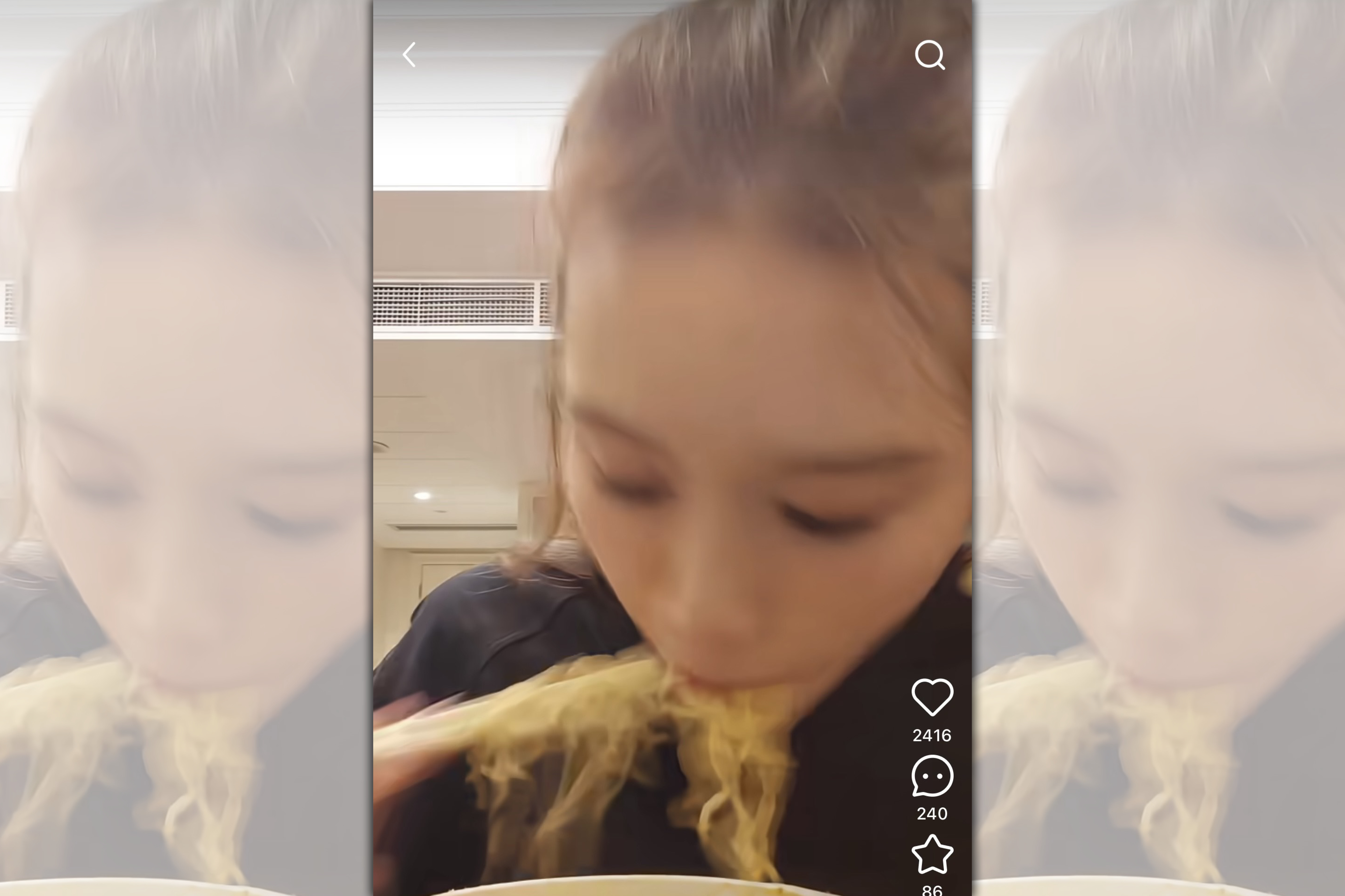 林志玲大口吃泡麵。（翻攝自小紅書）