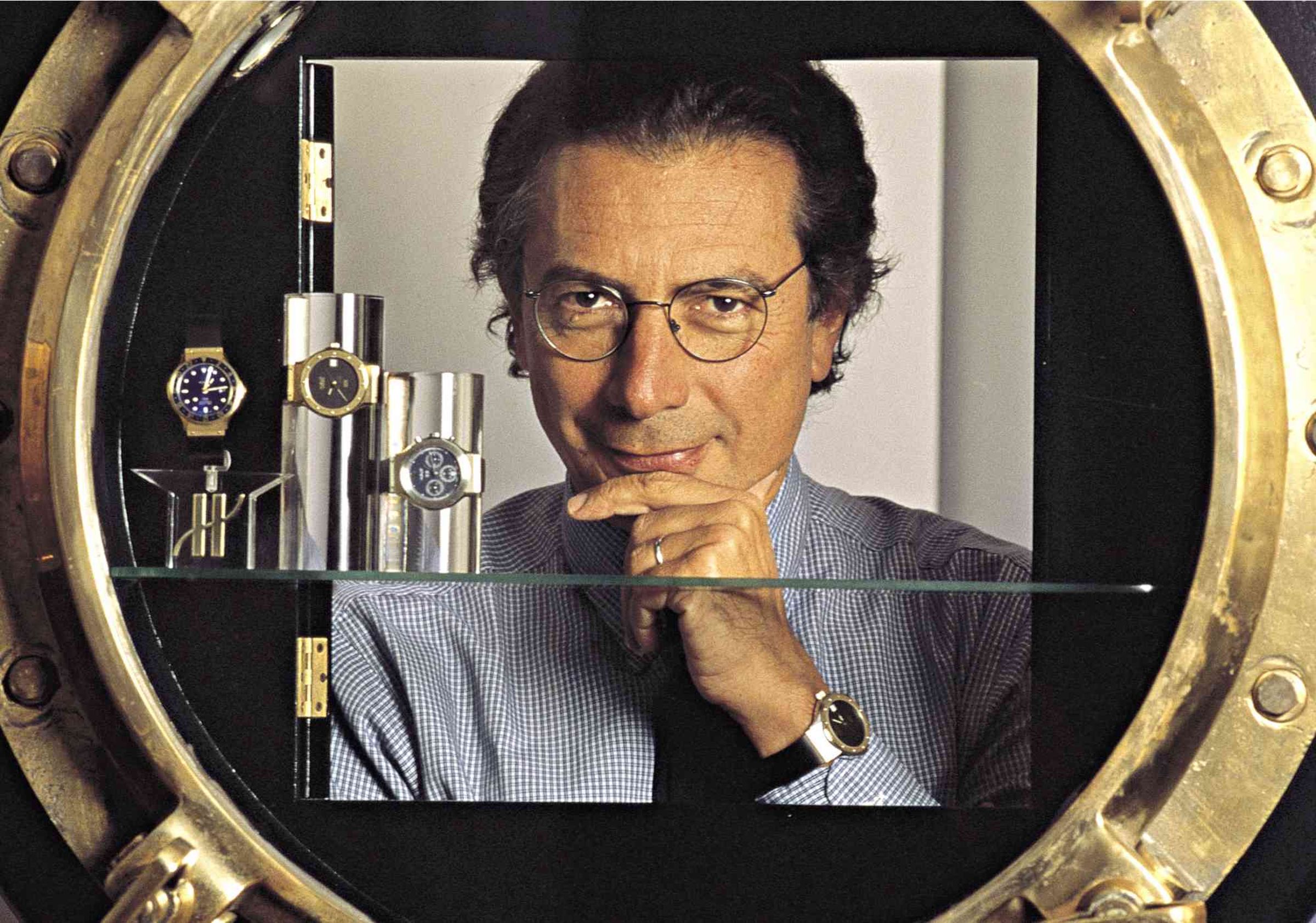 1980 年代 Carlo Crocco 創立品牌時的錶款陳列櫥窗與廣告照片。