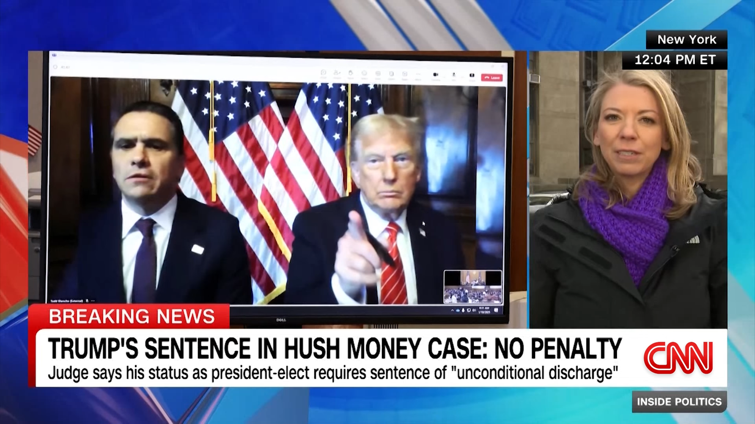 《CNN》報導川普封口費案的最終判決,川普罪名未被撤銷,但獲得無條件釋放。(翻攝自YouTube)