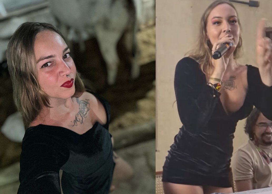 歷史學者特爾圖利亞娜受邀出席演講，穿爆乳洋裝亮相。（翻攝IG@tertulianalustosa）