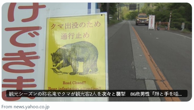 日本富山縣立山町蘆峅寺的知名觀光景點「稱名瀑布」步道上,有2名旅客遭到熊襲擊。(翻攝自X)