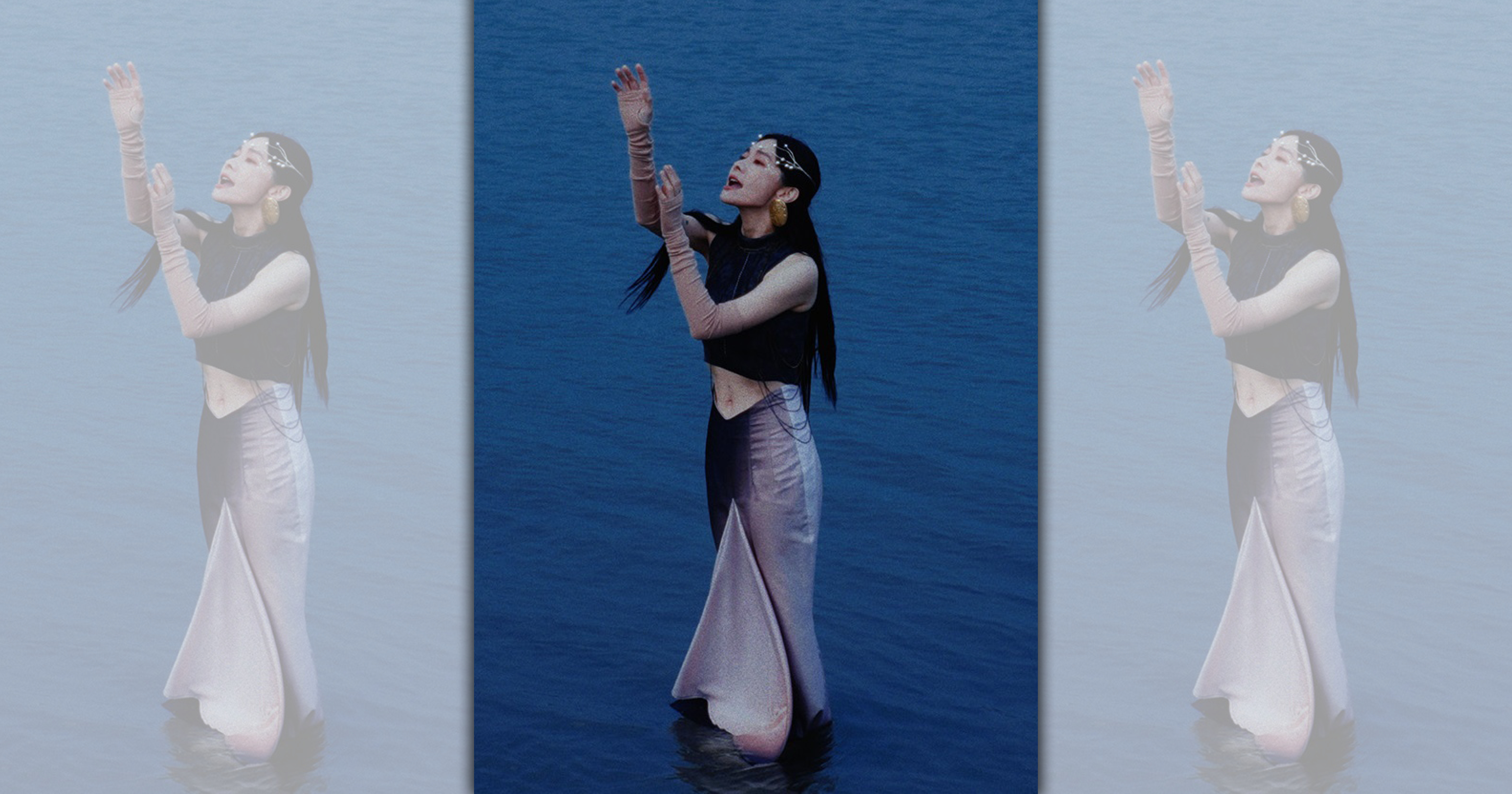 〈咱〉MV中，鄭宜農化身穿越生死、參透一切的潮汐女神。（邊走邊聽提供）