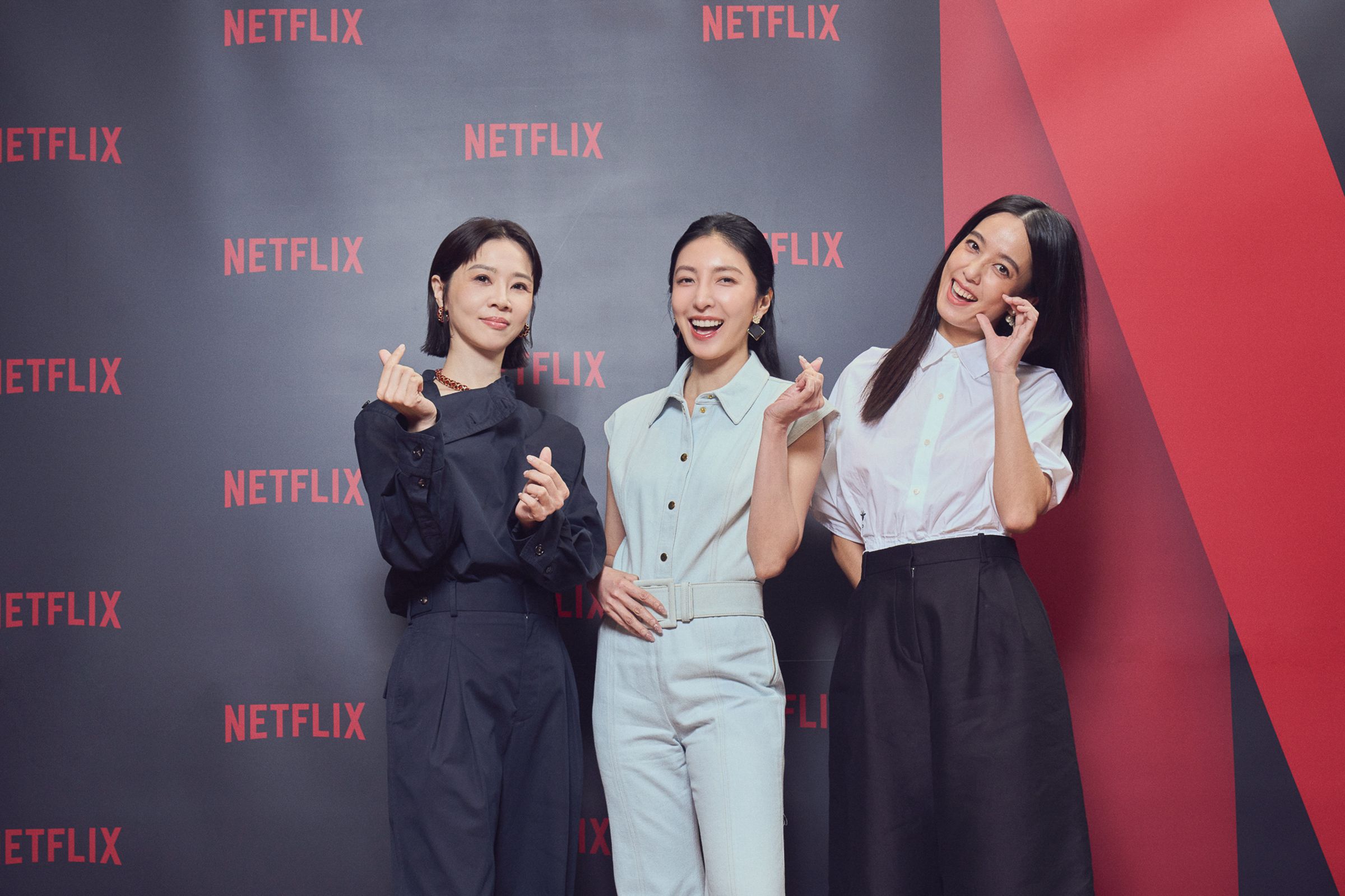 謝盈萱、楊謹華、陳庭妮演出演藝圈真實面。(Netflix提供)