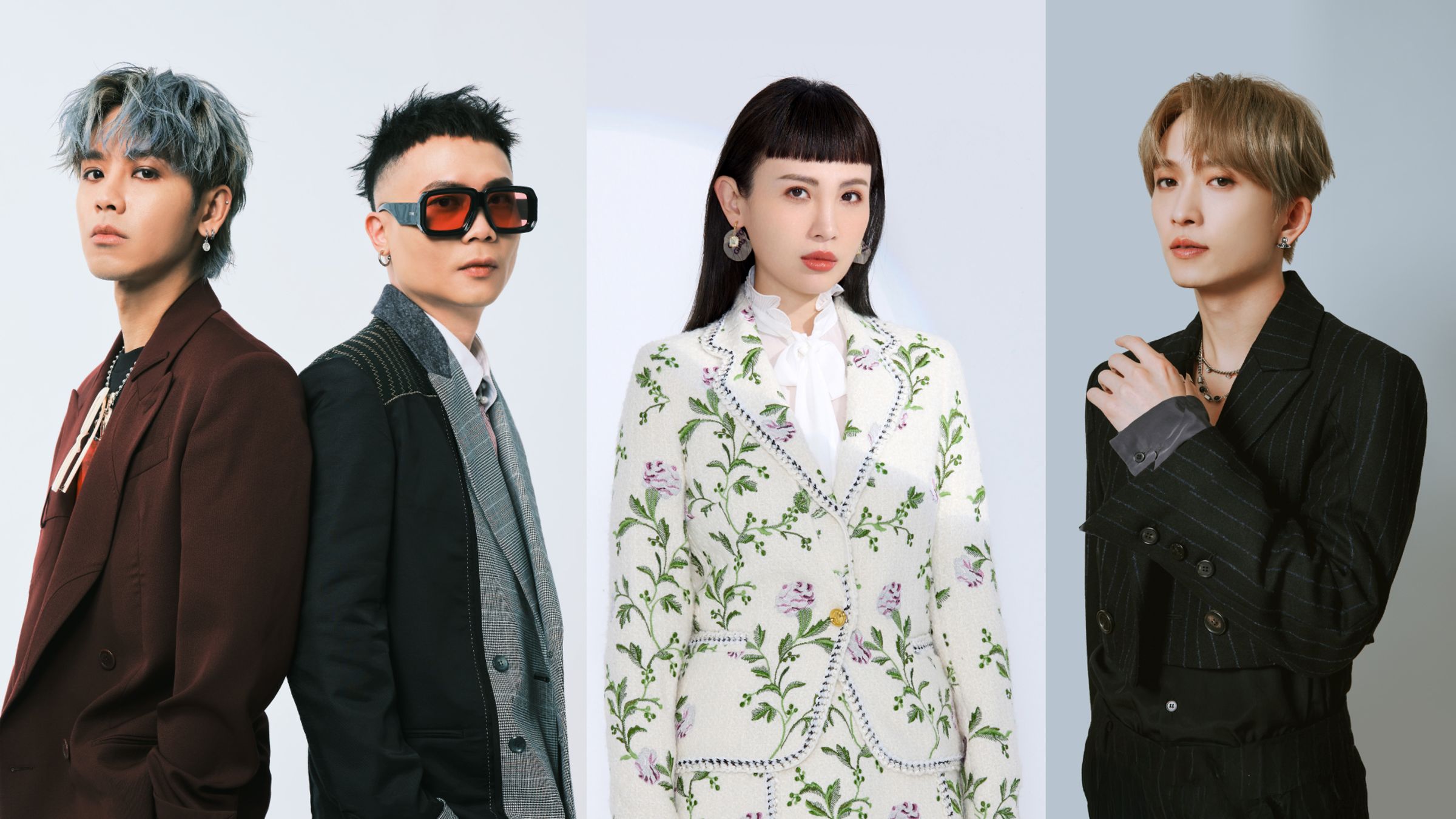 邱鋒澤、魏如萱、呂思緯、蕭秉治出席《2025傳說對決麗寶跨年演唱會》獻唱。(三立提供)