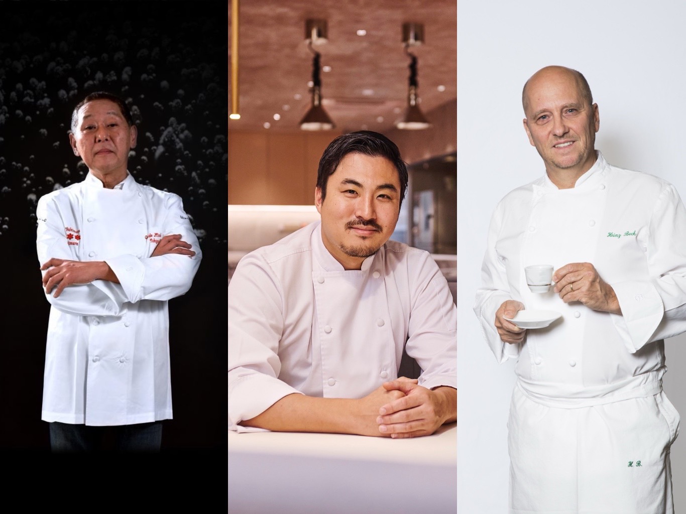 圖片由左至右分別為：三星米其林名廚Chef Jun Yukimura、二星米其林餐廳Meta主廚Chef Sun Kim、三星米其林主廚 Chef Heinz Beck。