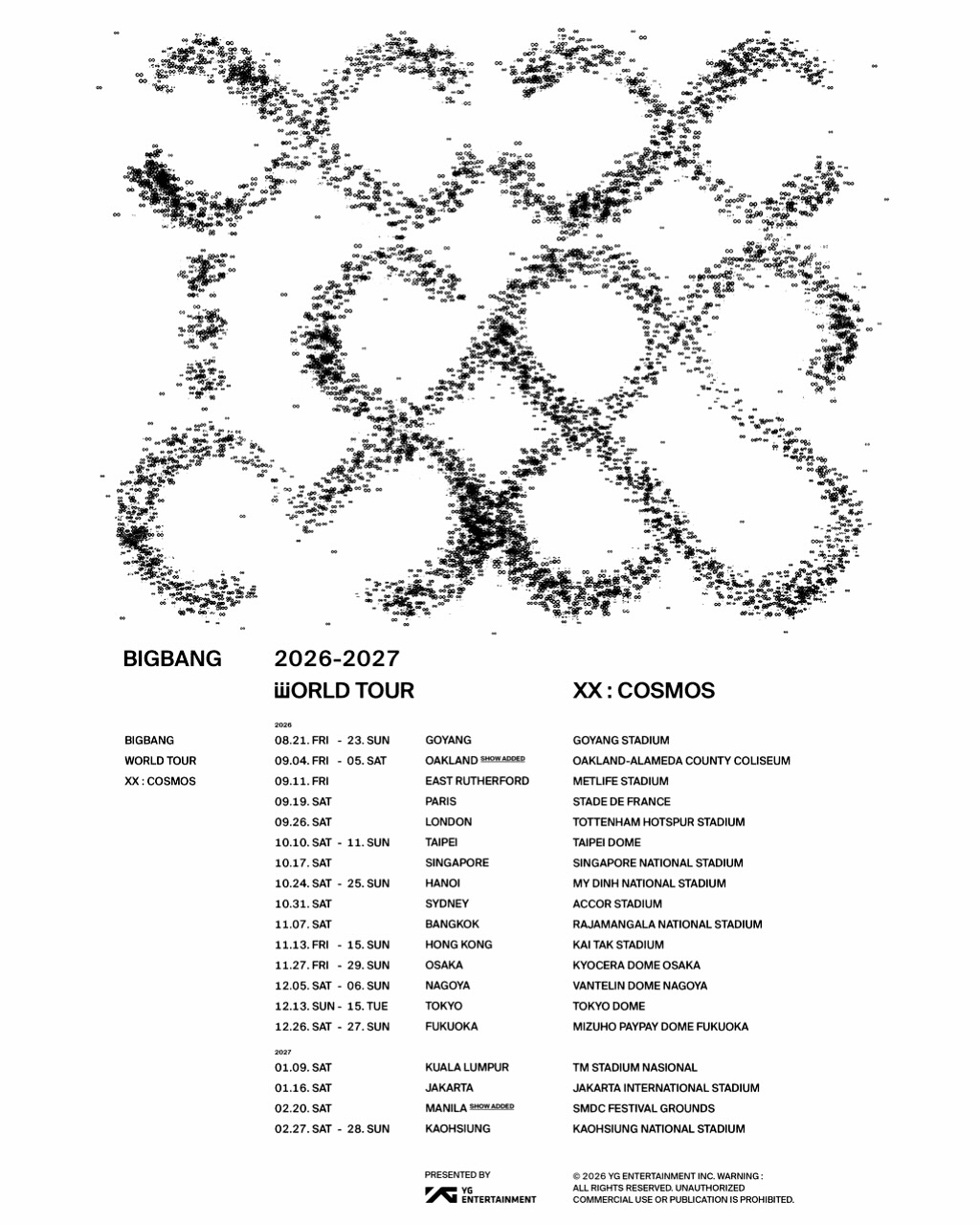 G-Dragon更新BIGBANG世界巡演海報，宣布《〈XX : COSMOS〉 BIGBANG 2026-2027 iiiORLD TOUR》正式啟動。（翻攝GD IG）
