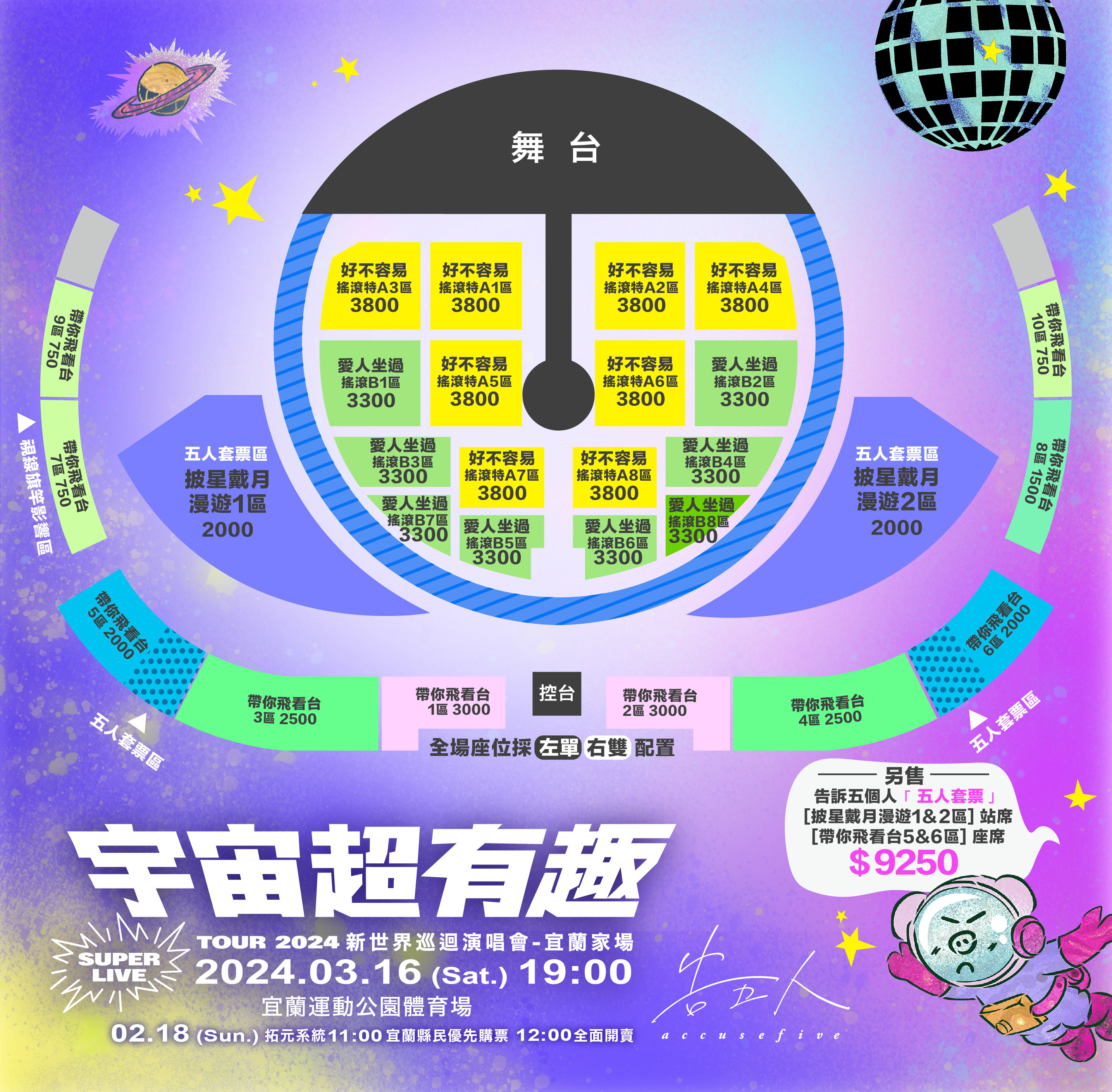 告五人《宇宙超有趣》演唱會宜蘭家場的票區圖。（相信音樂提供）