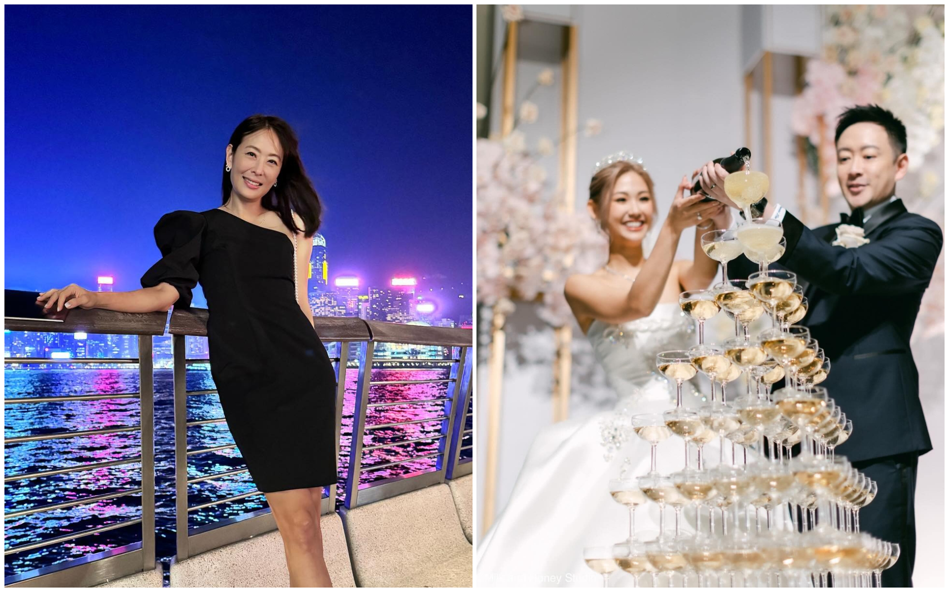 林知蔚與盧芃宇結婚（右圖），賈永婕（左圖）獻上祝福。（翻攝賈永婕臉書）