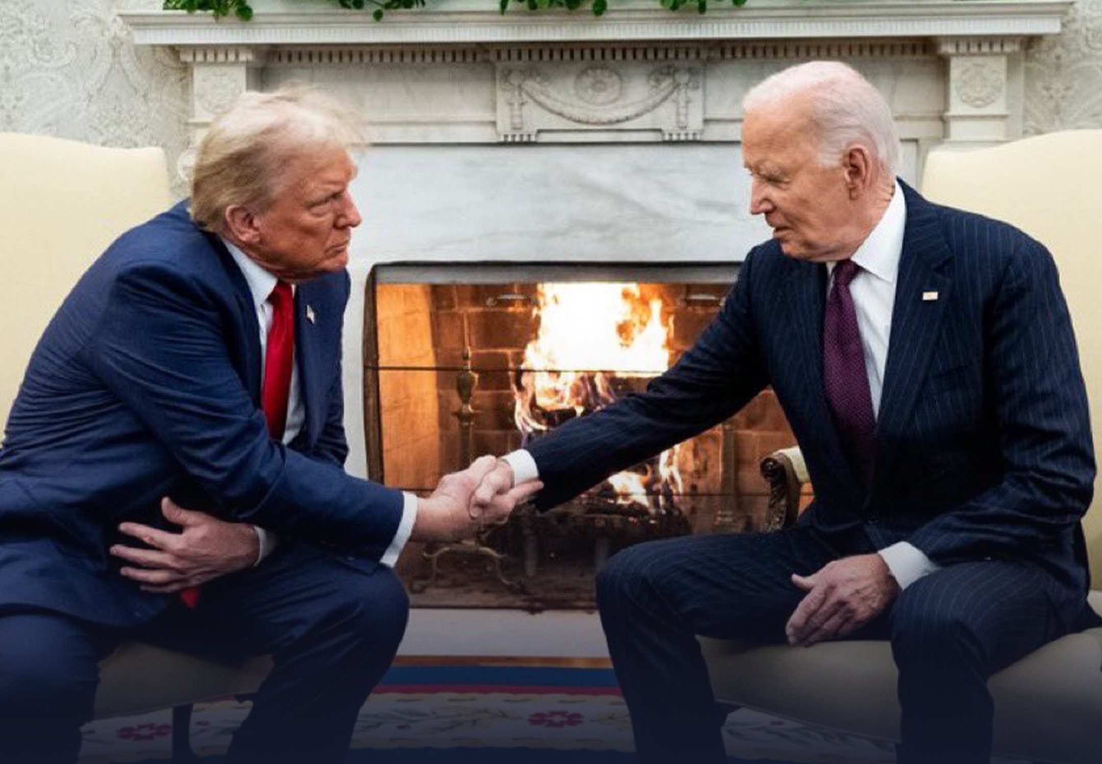 曾在選戰中為死對頭的川普和拜登，如今川普發文祝福拜登早日康復，稱「聽到消息很難過」。（翻攝自X @The White House）