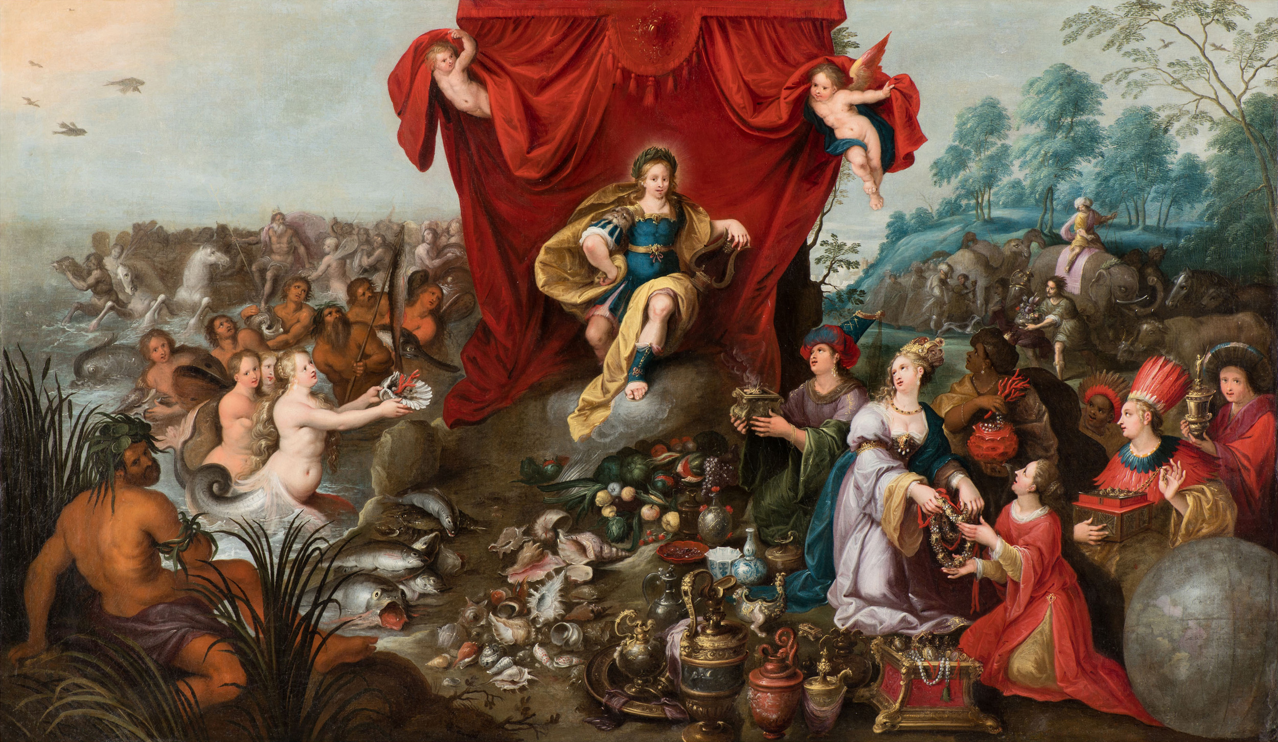 奇美博物館接棒《從拉斐爾到梵谷》的珍藏展《畫師們》，將首度展出漢斯・約爾丹斯三世作品〈世界向阿波羅致敬〉，呈現尼德蘭輝煌富足的年代。（奇美博物館提供）