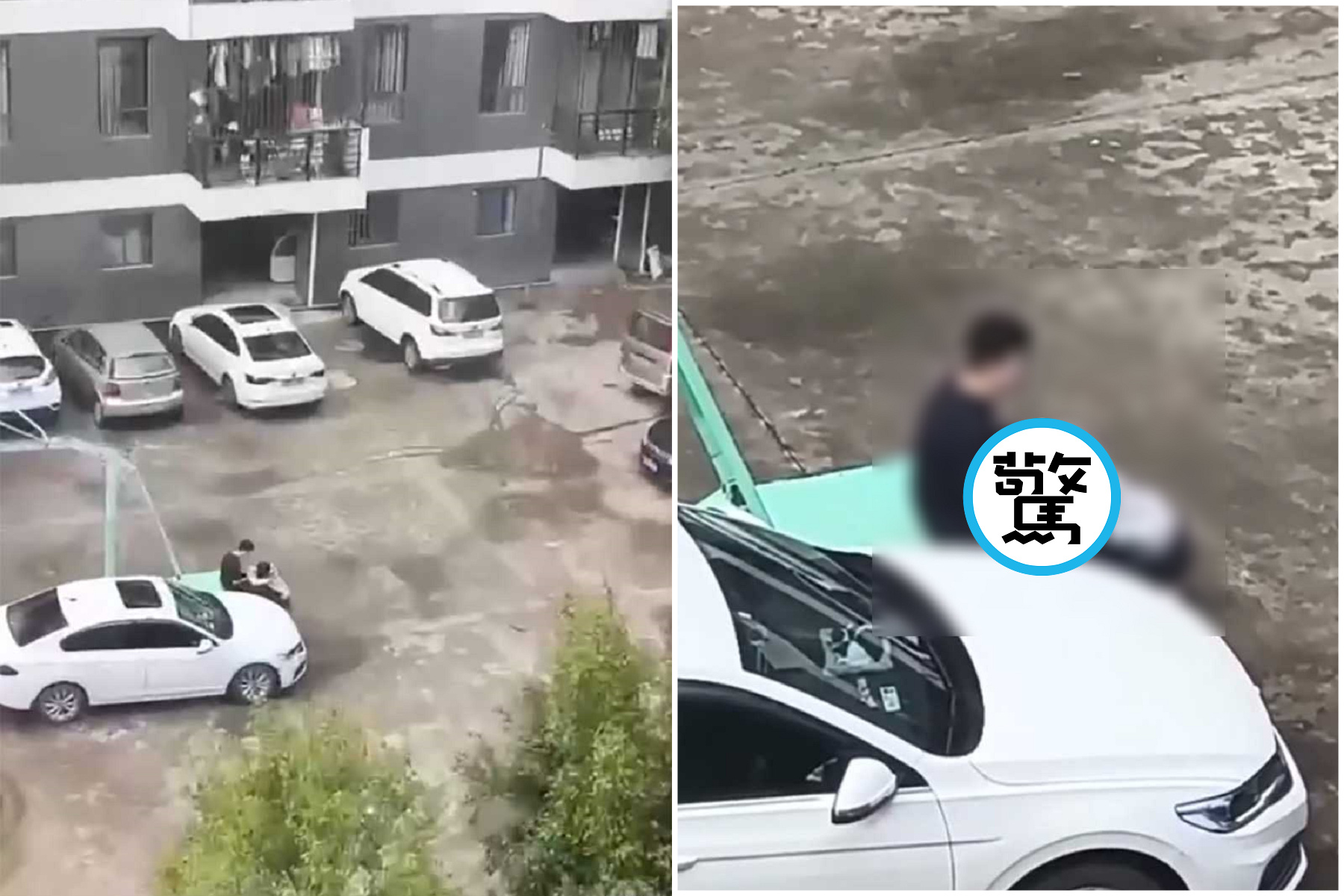男女在停車場實戰「老司機上車」，鄰居吱吱叫！比當事情侶還激動。（翻自《黑料網》）