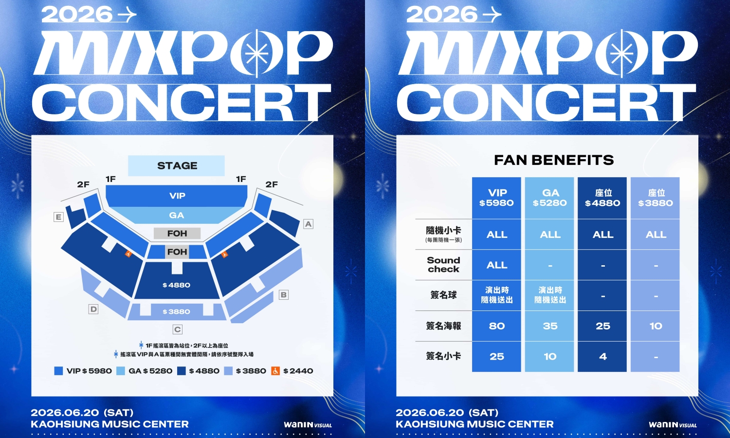 《MIXPOP CONCERT》票價與座位圖。(網銀國際影視提供)