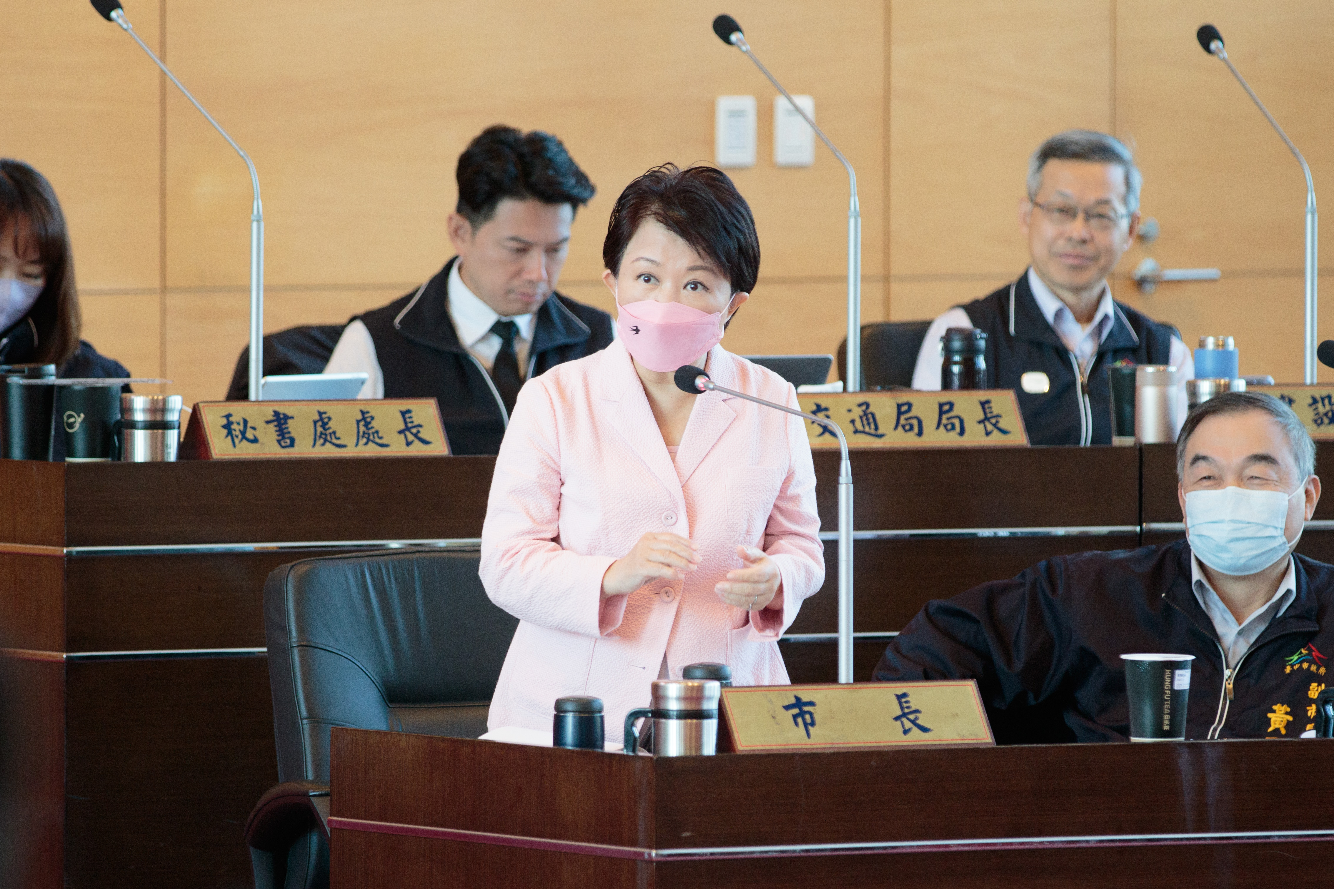 有議員問台中會不會比照其他縣市，舉行慶祝活動邀請台灣隊參加，盧秀燕表態不跟進，希望讓球員們好好休息。（台中市政府提供）