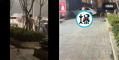 驚！中國男下體「長尾巴」超越30公分，全身赤裸趴趴走。（翻自X平台）