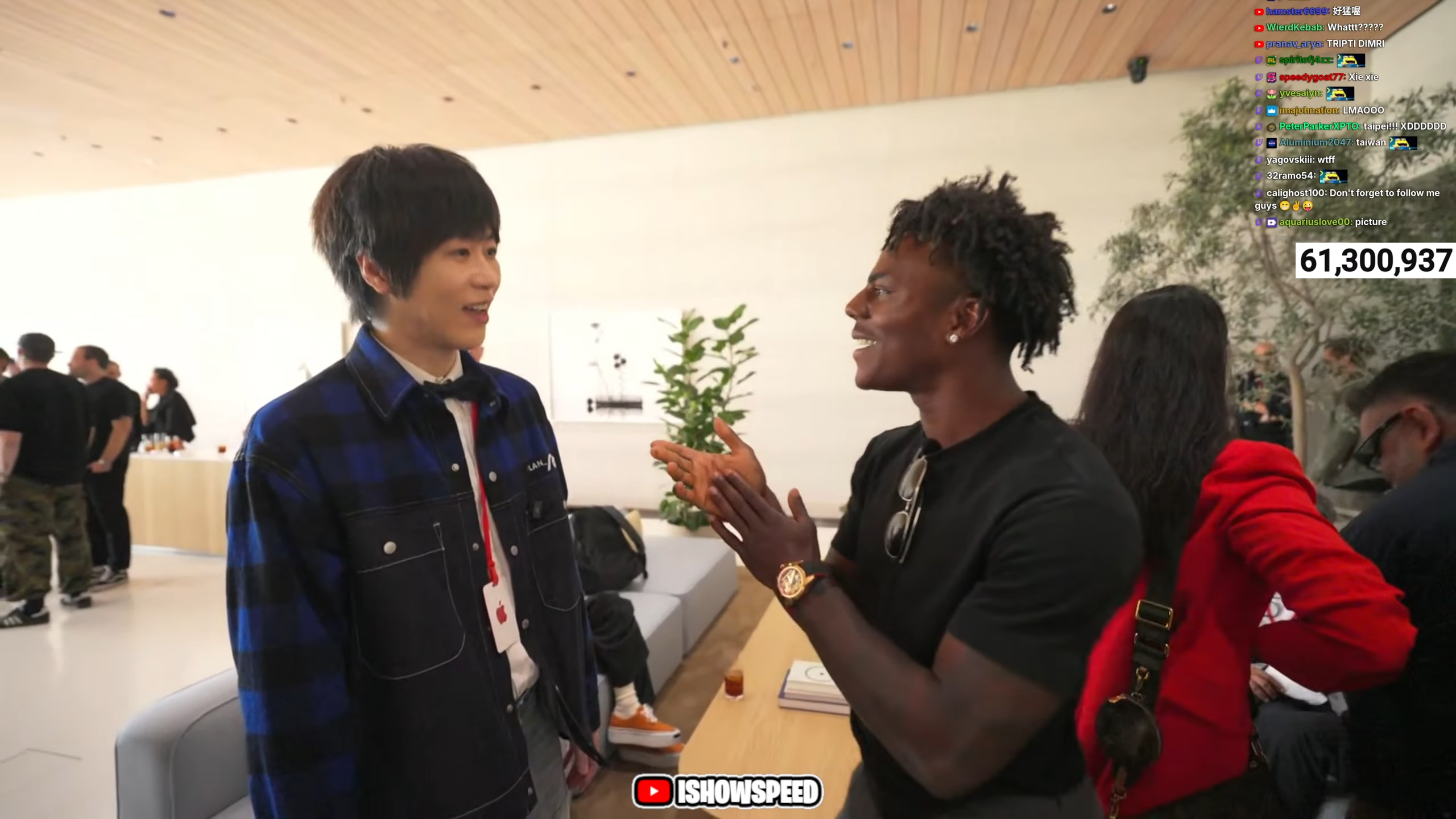 五月天主唱阿信現身蘋果發表會,意外登上知名實況主「甲亢哥」IShowSpeed的頻道直播。(翻攝自YT頻道/IShowSpeed)