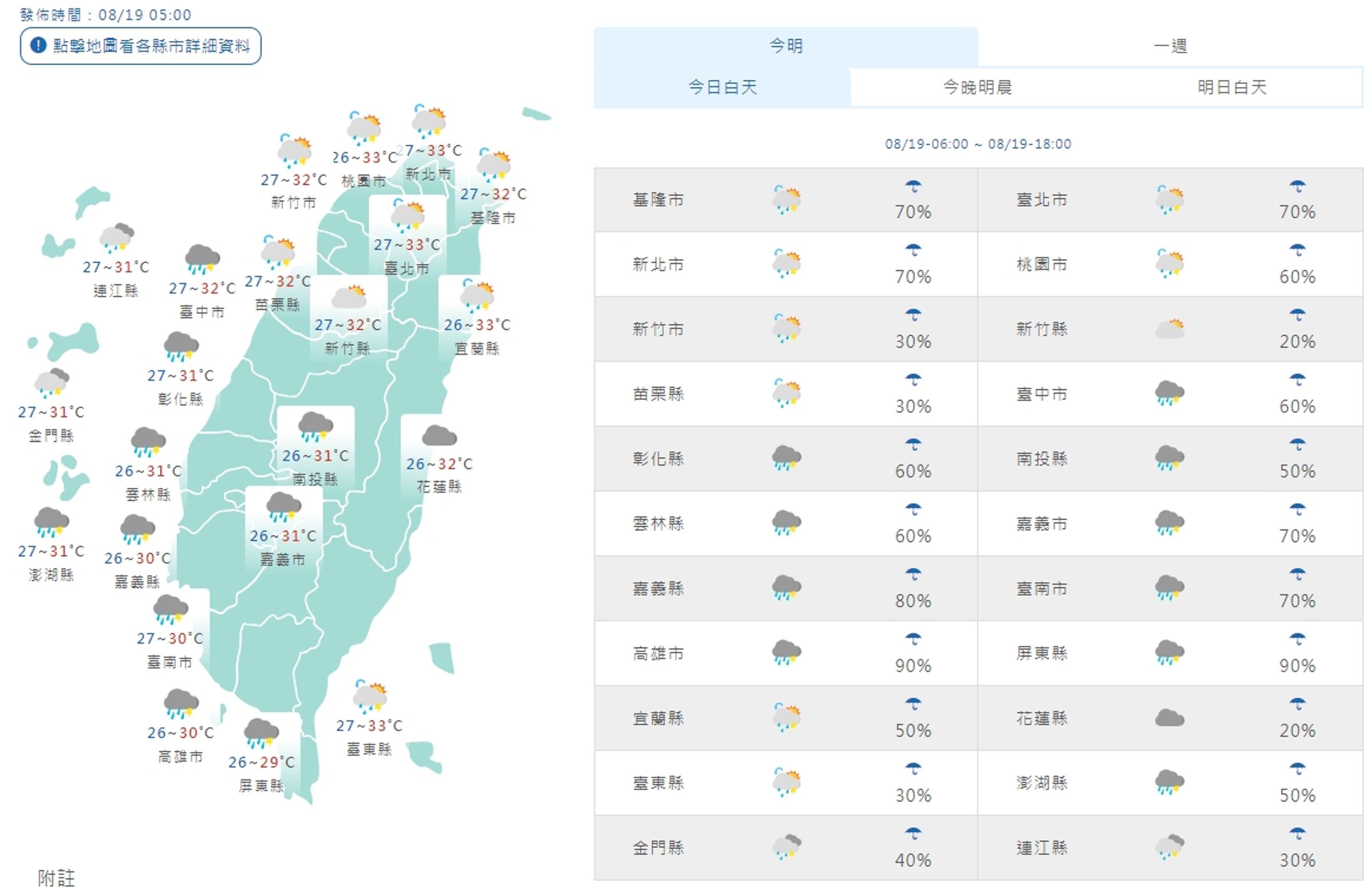 中央氣象署說明今日白天天氣。(翻攝自中央氣象署官網)