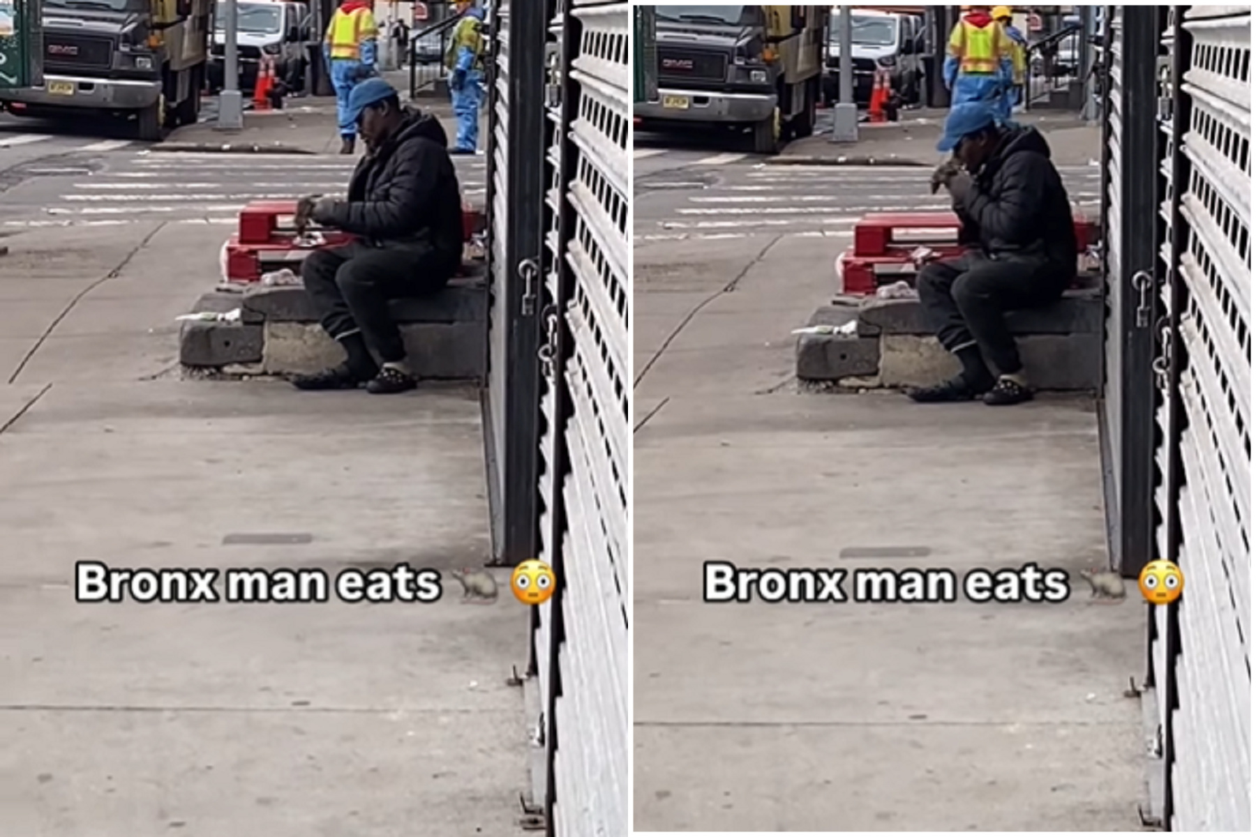 噁爆慎入！紐約人當街吃「鼠條」，整隻真老鼠啃下去。（翻自IG）