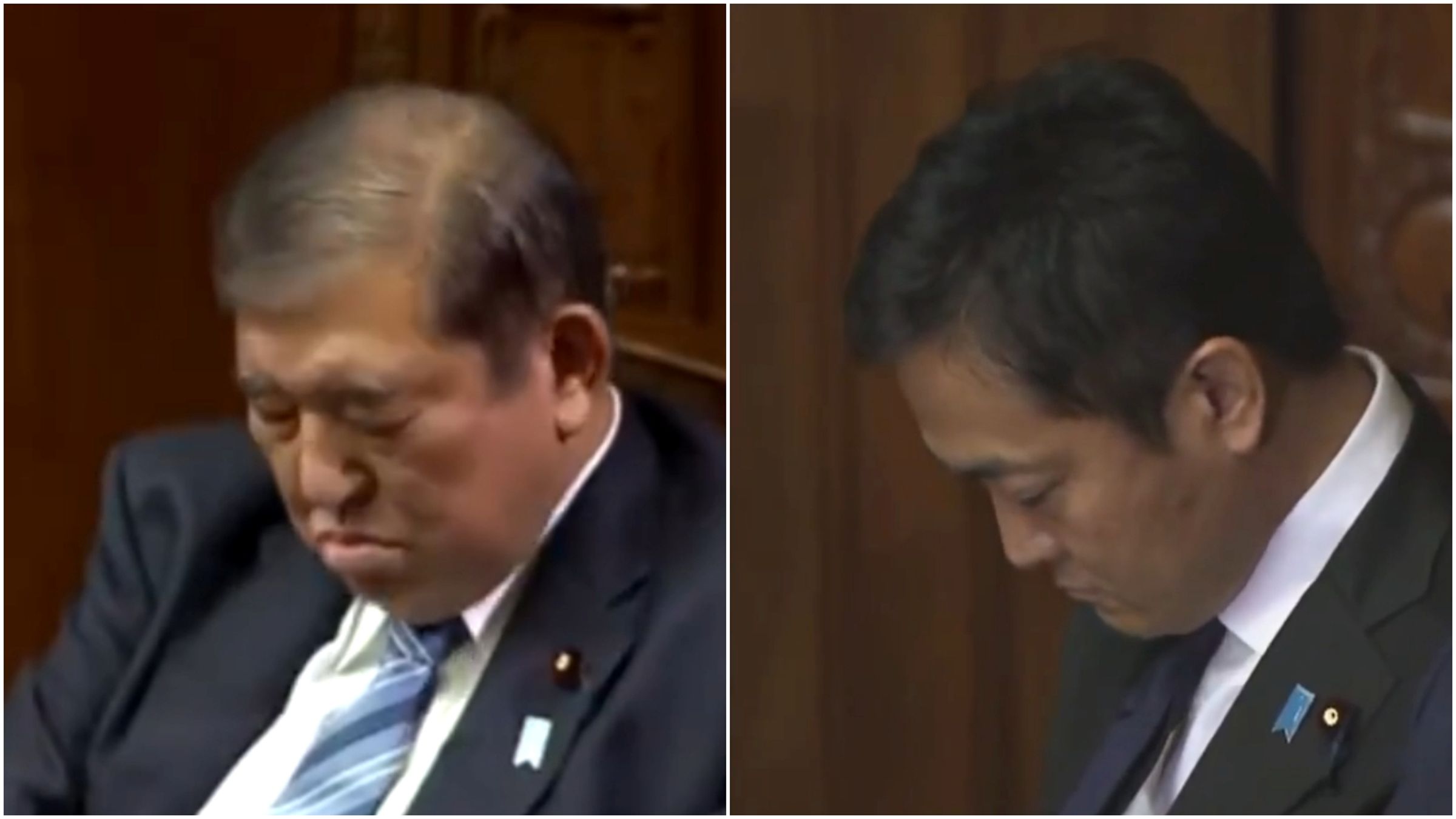 石破茂、玉木雄一郎都累了,選舉中大睡特睡。(翻攝X)