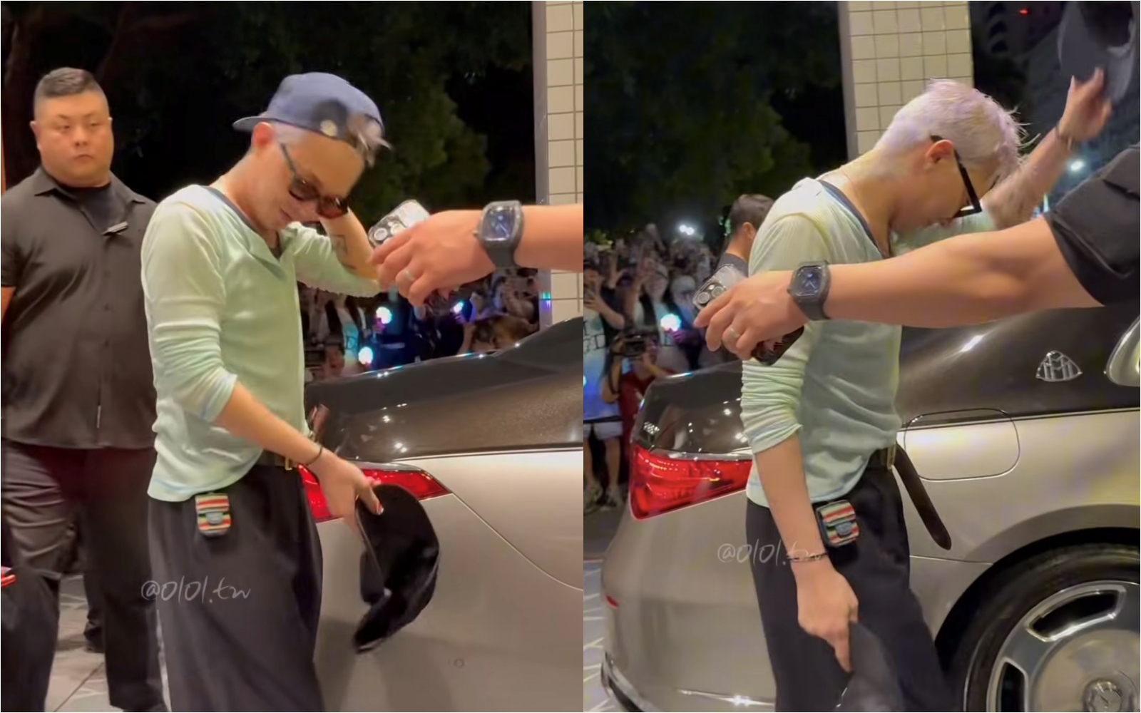 G-DRAGON（GD）到金豬食堂慶功後，離場時對歌迷打招呼。（翻攝自threads)