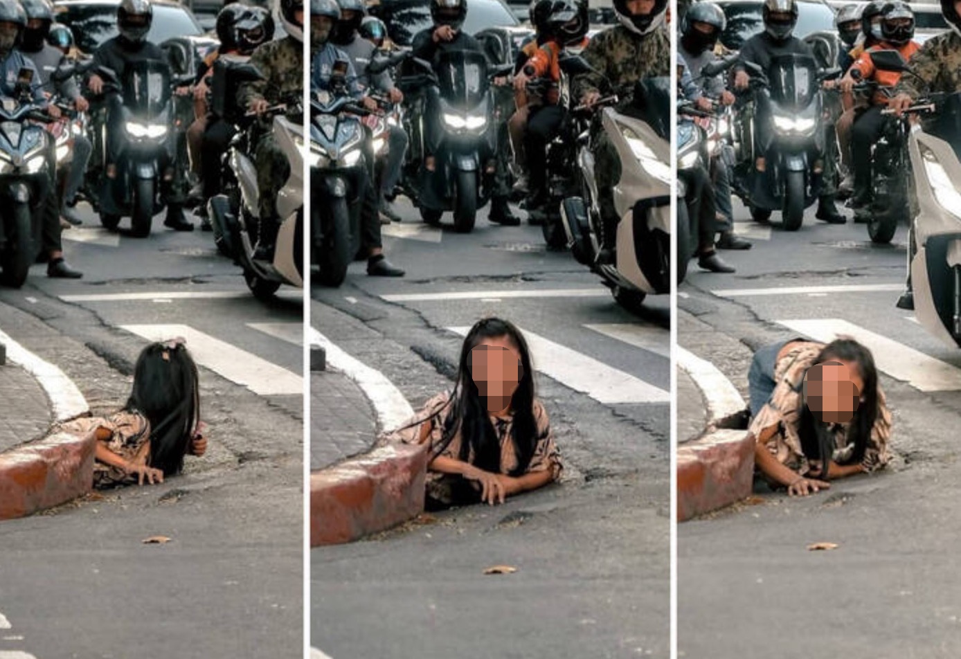 菲律賓馬尼拉街頭驚見一名女子從下水道孔爬出，畫面在網路上瘋傳。（翻攝IG@William Roberts）