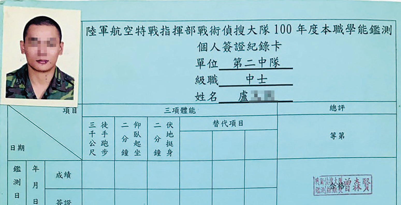 盧姓士官曾在多個陸軍單位服務，現在卻淪為國軍孤兒。（讀者提供）