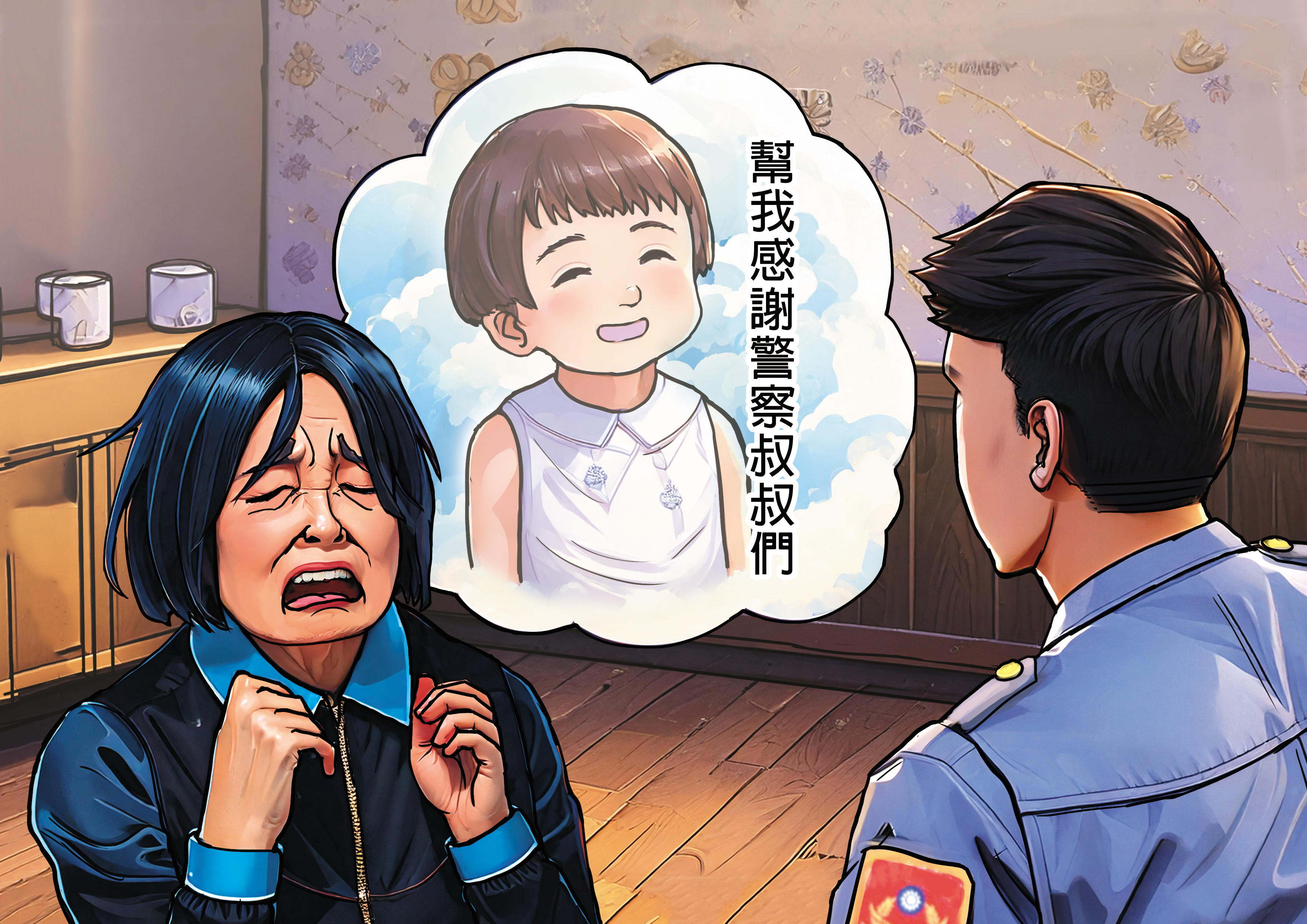 黃姓女子（左）坦承棄屍，還說女兒曾經入夢，要她感謝警方。（示意畫面，AI繪圖Adobe Firefly生成，本刊美術組後製）