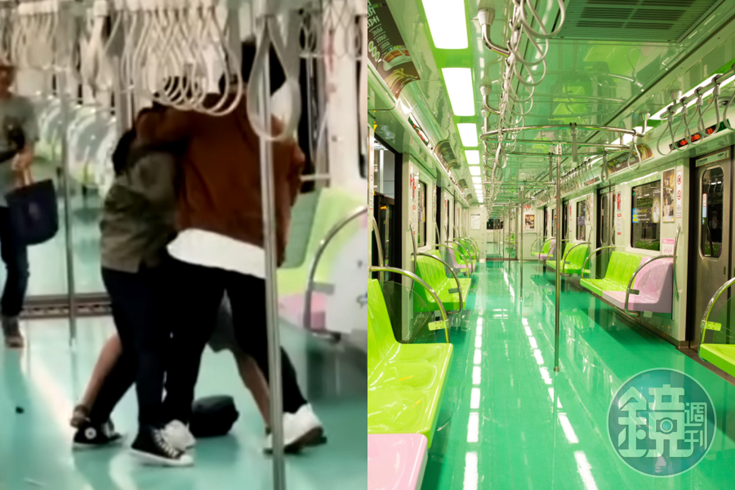 台中捷運今發生砍人案造成2乘客與凶嫌受傷，傳凶嫌為屏東人，在高雄讀書。（翻攝臉書；右為示意圖，本刊資料照）