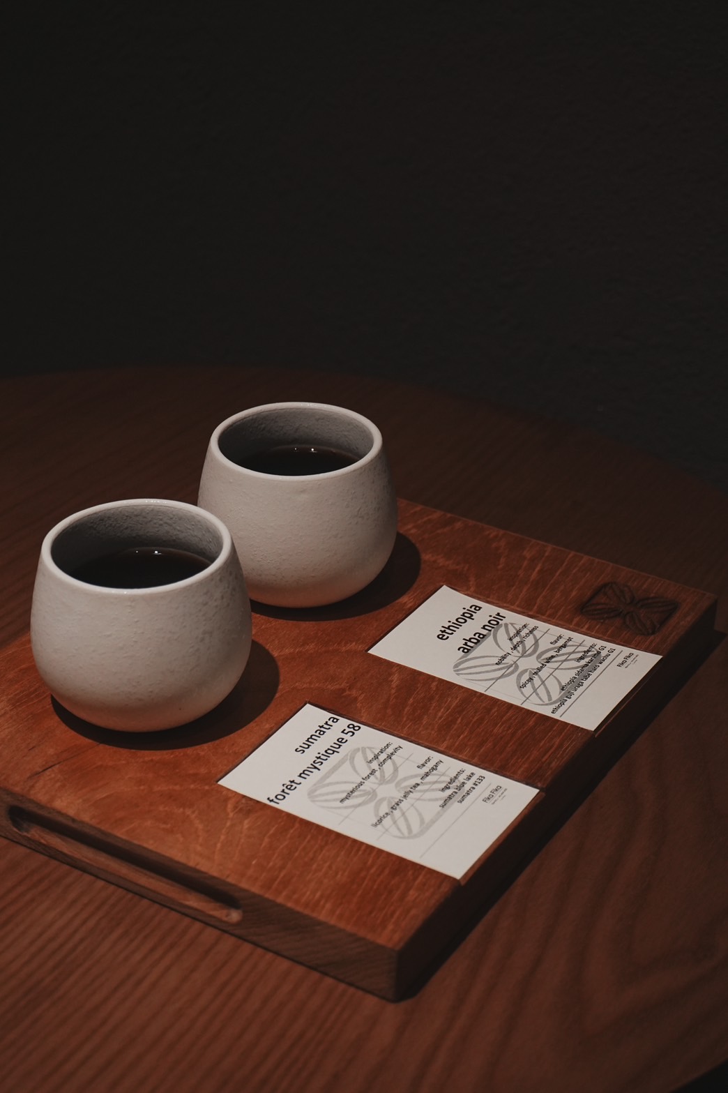 我選擇了「sumatra foret mystique 58」與「ethiopia arba noir」的雙杯精品手沖組合。（830元／2杯）