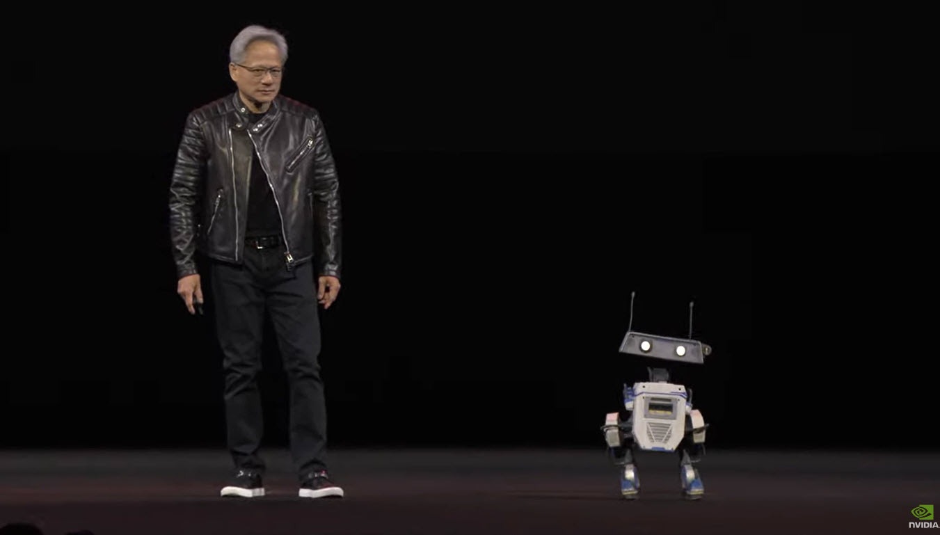 黃仁勳：AI超級盃來了！帶「萌萌機器人」亮相，全場驚呼。（翻自samsdisneydiary.com）