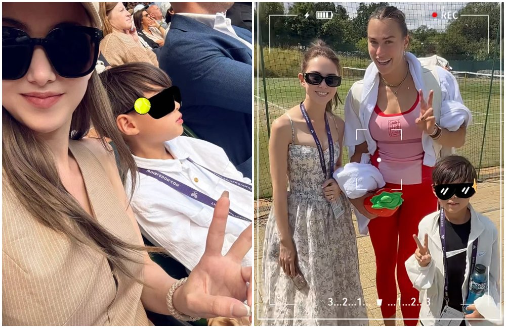 昆凌帶兒子Romeo去看溫布頓網球錦標賽，跟球后Sabalenka合照，相當可愛。（翻攝昆凌hannah_quinlivan小紅書）