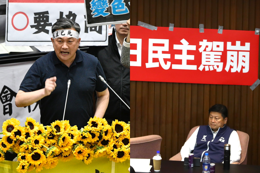 針對傅崐萁（右）的動員黑道說，王定宇（左）反酸國民黨才把黑道家族變成立委、經濟犯變總召。