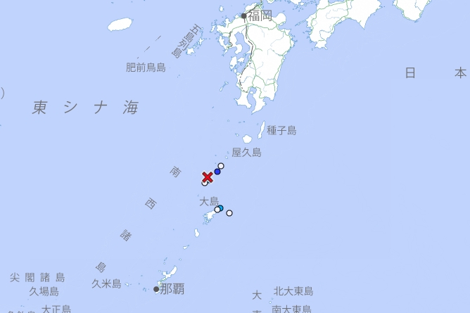 鹿兒島縣南方的吐噶喇列島自6月21日起7天內發生超過500次地震。（翻攝自日本氣象廳）