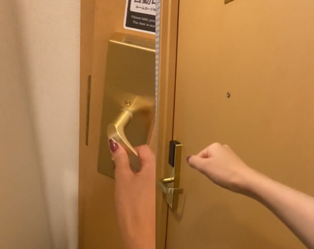 女網友朝隔壁房客門口敲了2下，惱人叫床聲瞬間停止。（翻攝 X帳號@pantzdayo_）