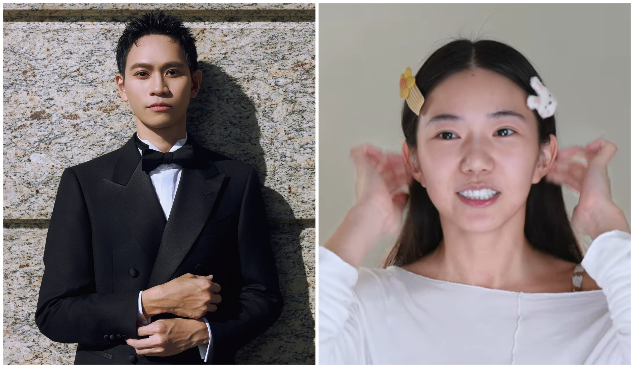 Andy（左）奪下走鐘獎，隔天家寧（右）突然上架新影片。（翻攝andy1994x IG、 秘月期POPOO YouTube頻道）