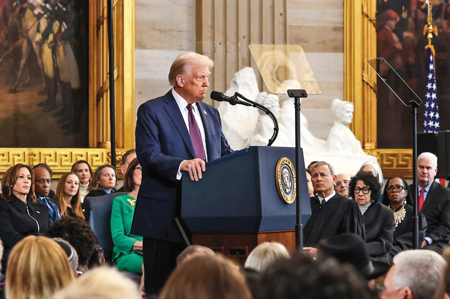 川普逐步實現他就職演說的施政重點，印證不只是「川普就職 台灣地震」，而是「川普就職 世界地震」。（圖片來源：白宮提供）