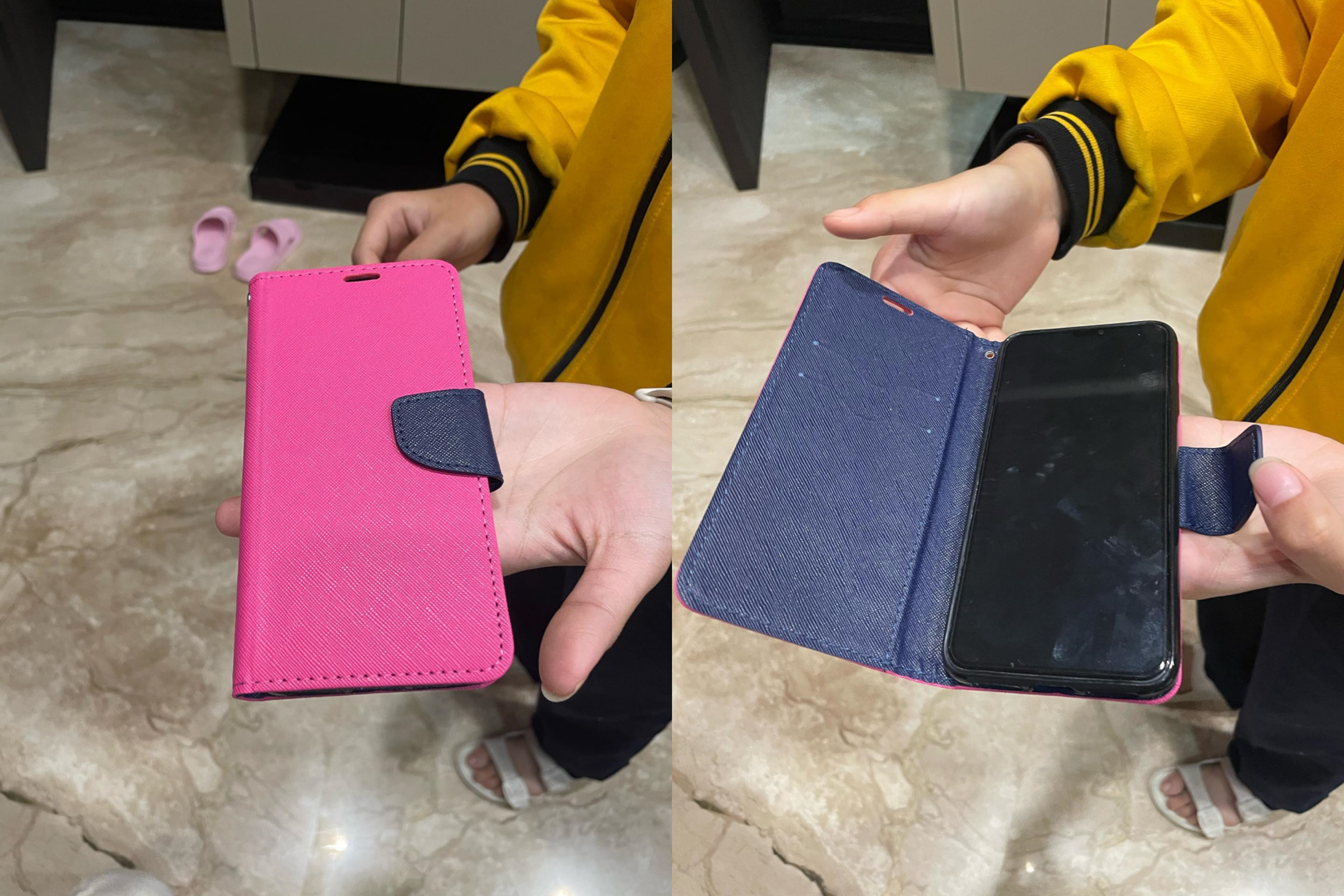 原PO的妹妹使用翻蓋手機殼,並表示這是現在國中生流行的單品。(翻攝自threads)