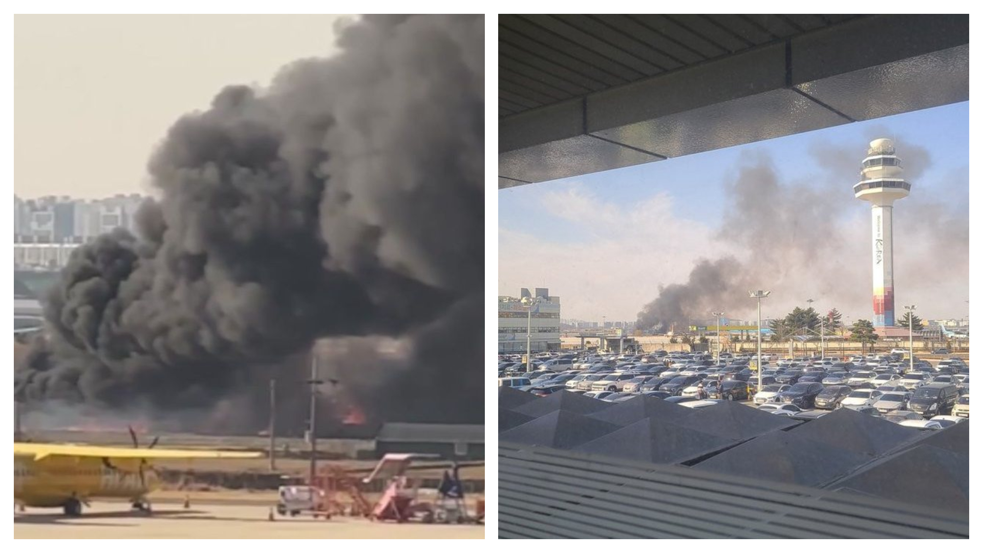 南韓首爾金浦機場跑道附近驚傳溫室失火，所幸該起事故未造成人員傷亡。（翻攝自X）