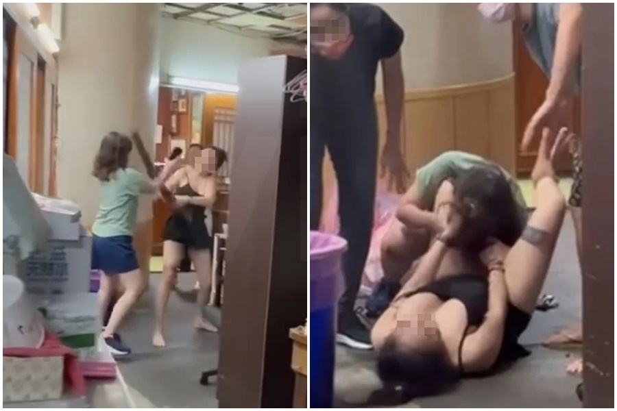 台中豐原昨晚發生一起口角糾紛，2名外籍女移工追逐至店家內扭打。（翻攝自豐原好康聯盟臉書社團）