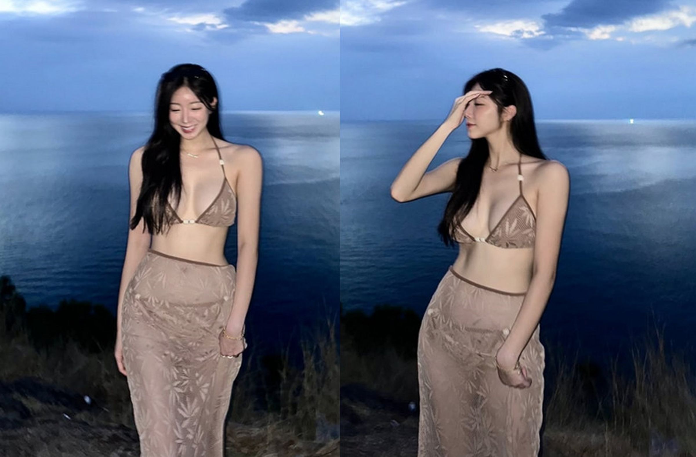 安芝儇曬出海邊比基尼辣照,被外界解讀無聲回應戀情傳聞。(翻攝IG@wlgus2qh )