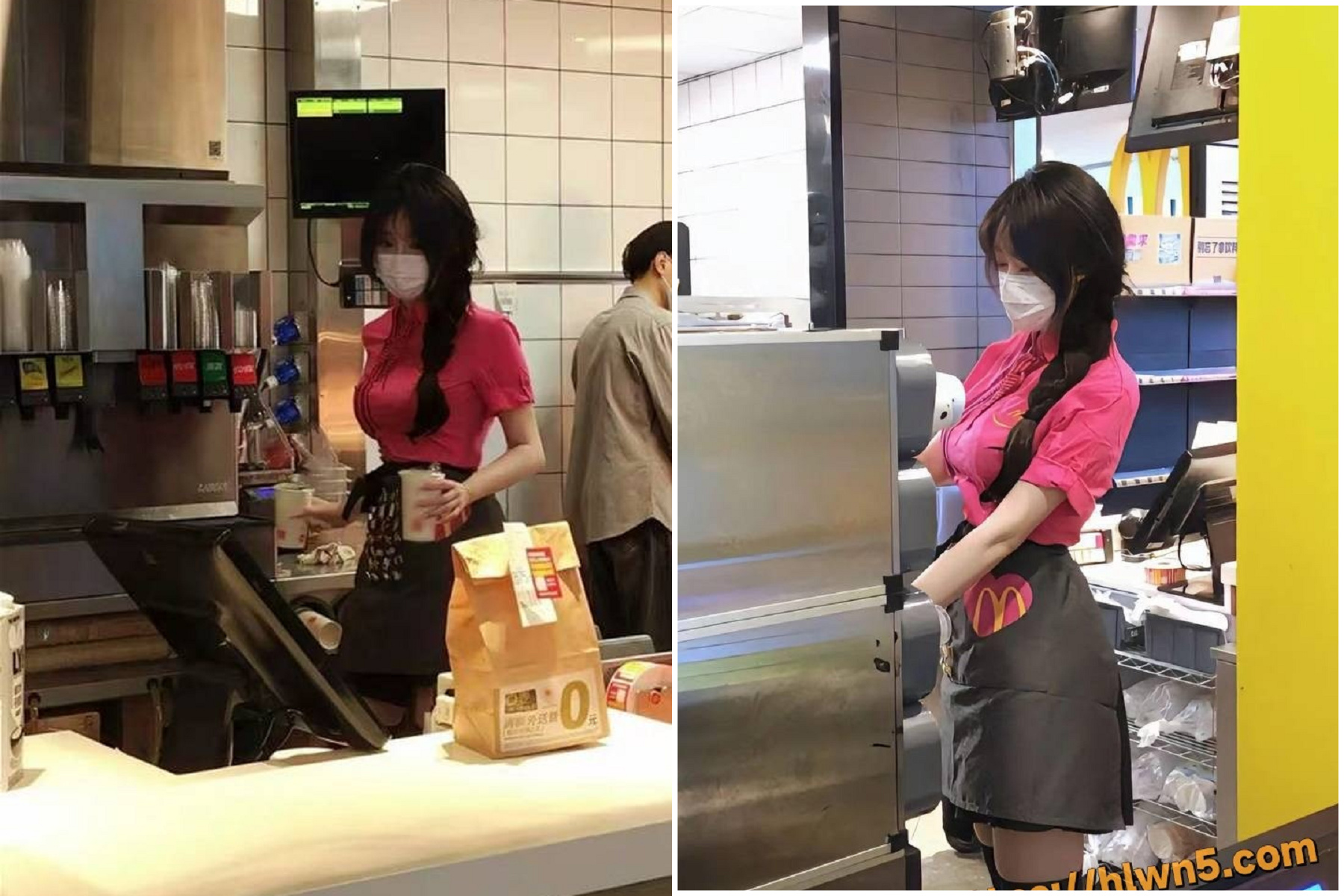 中國麥當勞慘遭情色化！性感正妹照被瘋傳，網黃穿制服拍AV。（翻自《黑料網》）