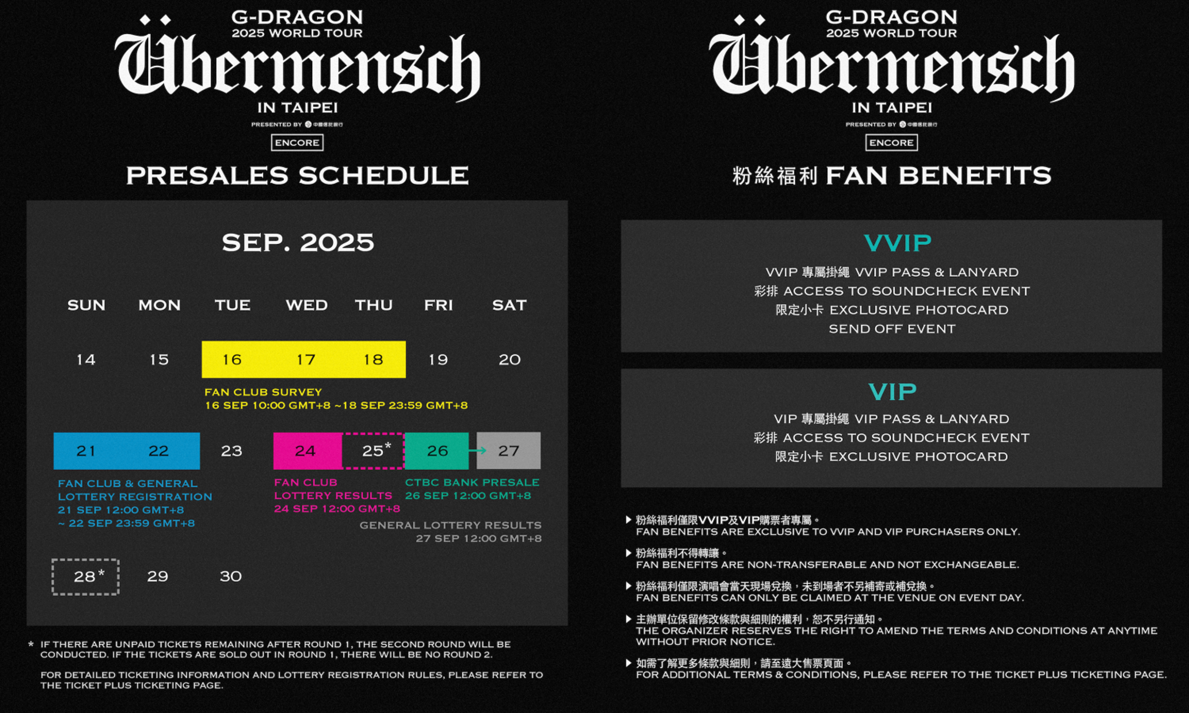《G-DRAGON 2025 WORLD TOUR [Übermensch] IN TAIPEI》福利與售票時程表。（超級圓頂提供）