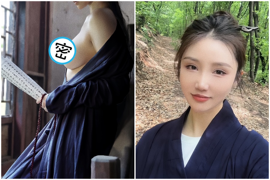 中國一名正妹自稱是女道士「栗子雲遊」，近日在X社群平台PO出性感照片，掀起關注。（翻攝栗子雲遊X）