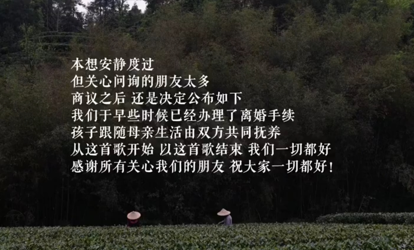 李亞鵬與海哈金喜今(14日)稍早於微博發布一段影片,宣布已離婚的消息。(翻攝自微博@海哈金喜)