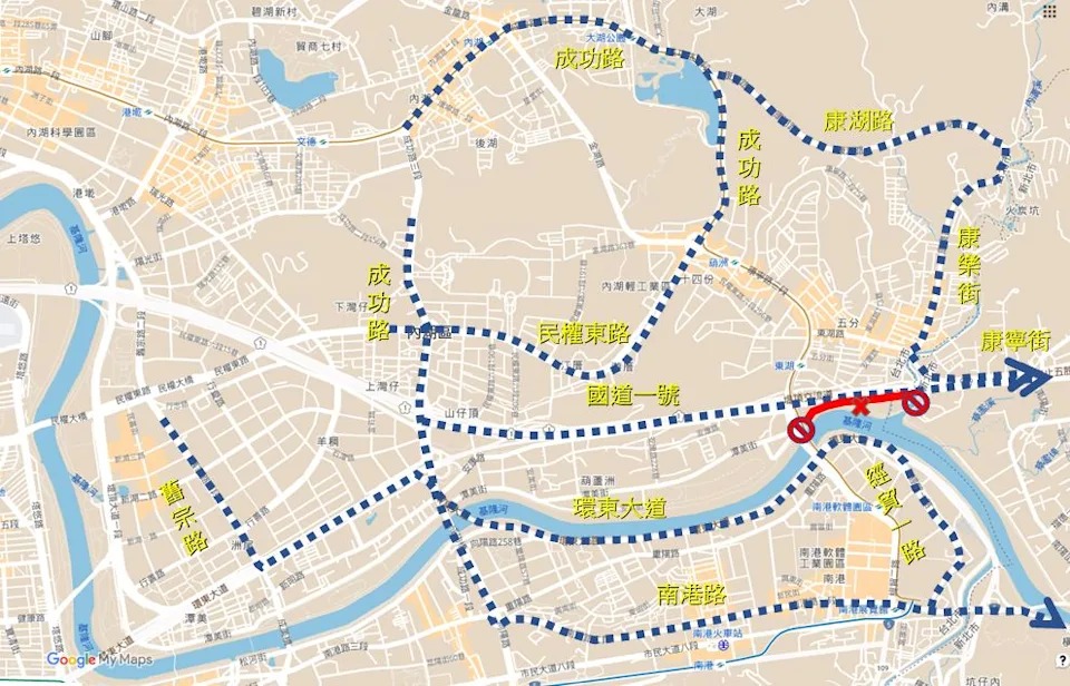 交通局提供4條內湖往汐止的替代路徑，建議下班民眾改道。（北市交通局提供）