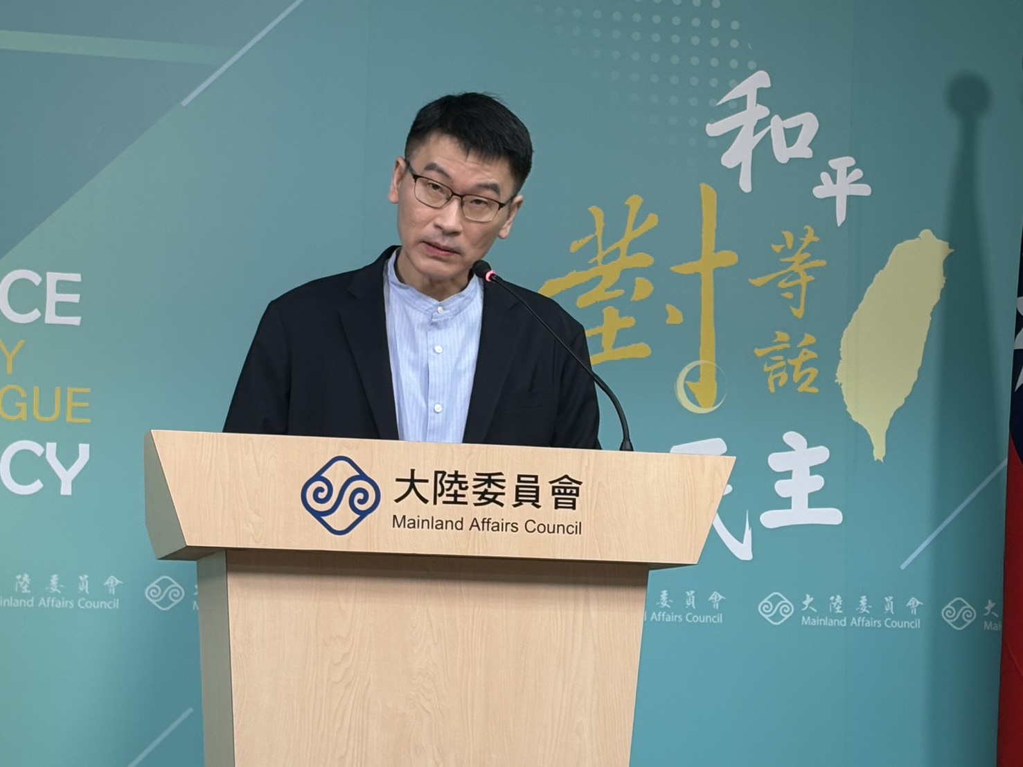 梁文傑在陸委會例行記者會回應國台辦。曾盈瑜攝